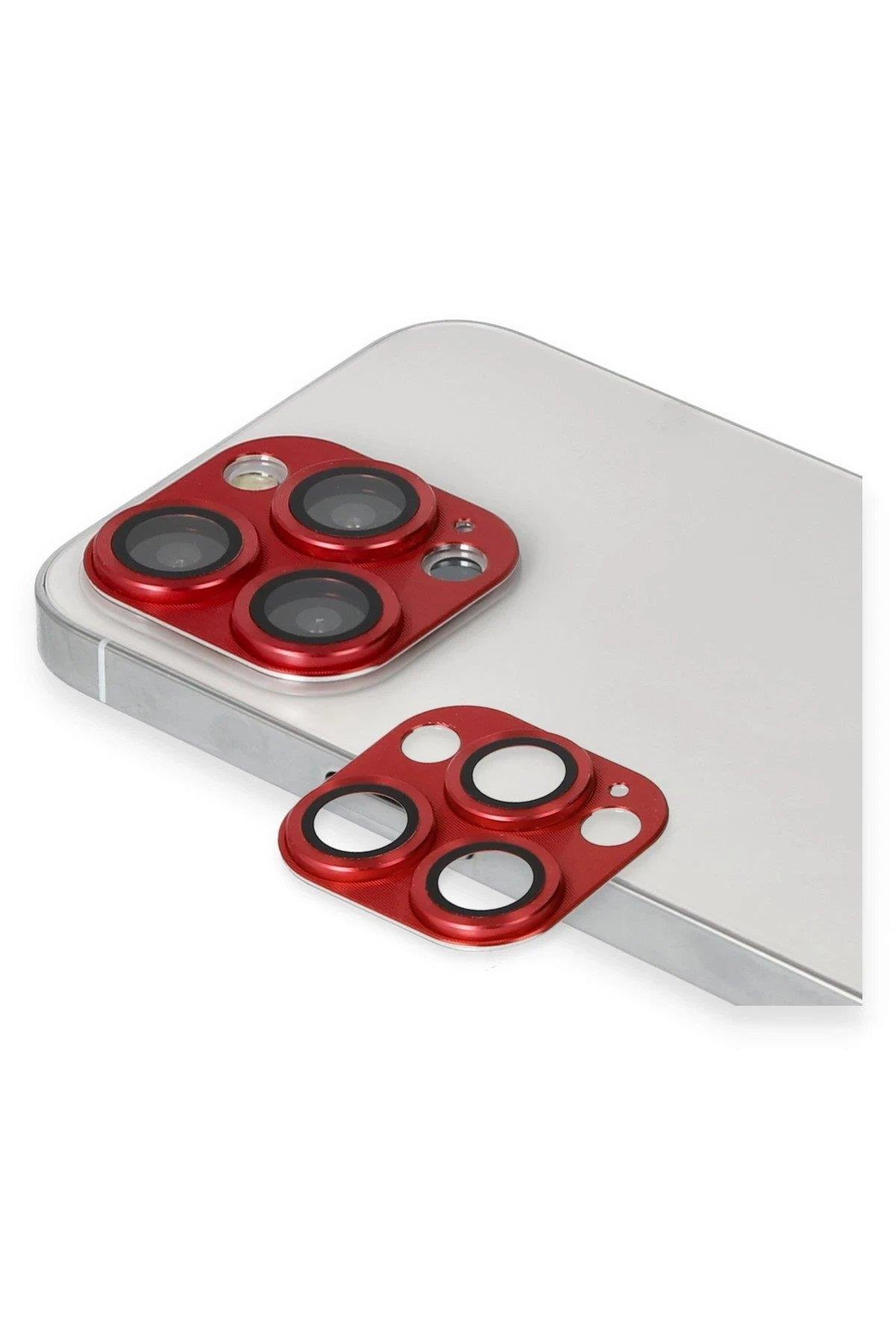 Newface iPhone 13 Pro Max Pers Alüminyum Kamera Lens - Kırmızı