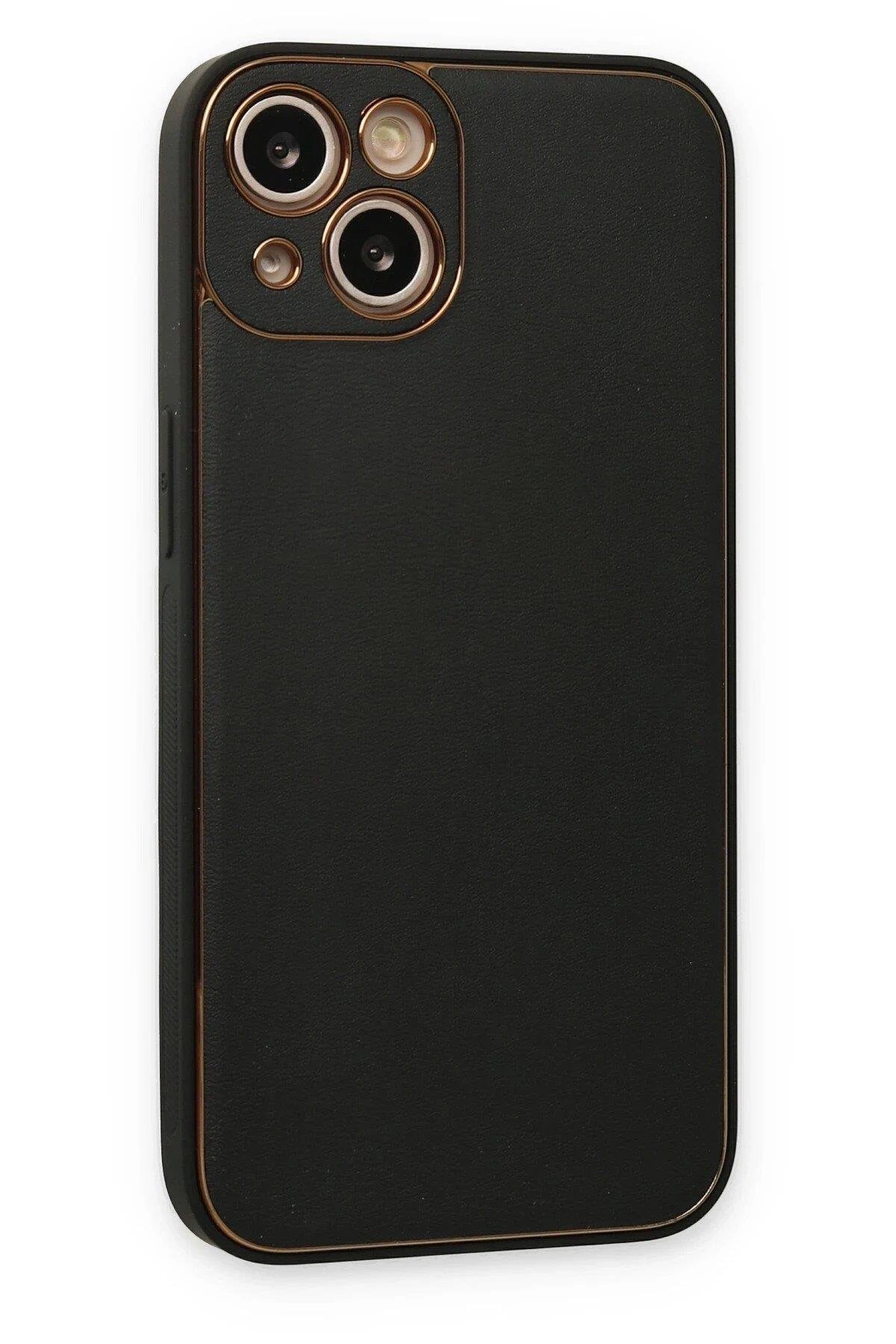 Newface iPhone 14 Kılıf Coco Deri Silikon Kapak - Siyah