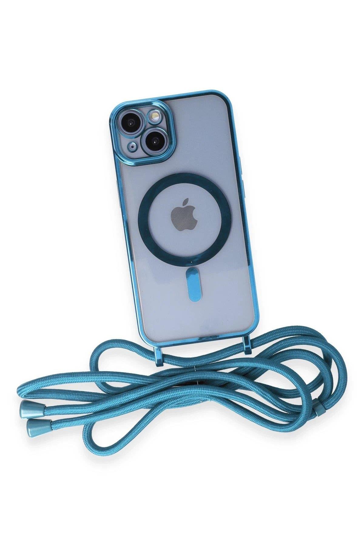 Newface iPhone 14 Kılıf Divo Lazer Askılı Magsafe Kapak - Sierra Blue