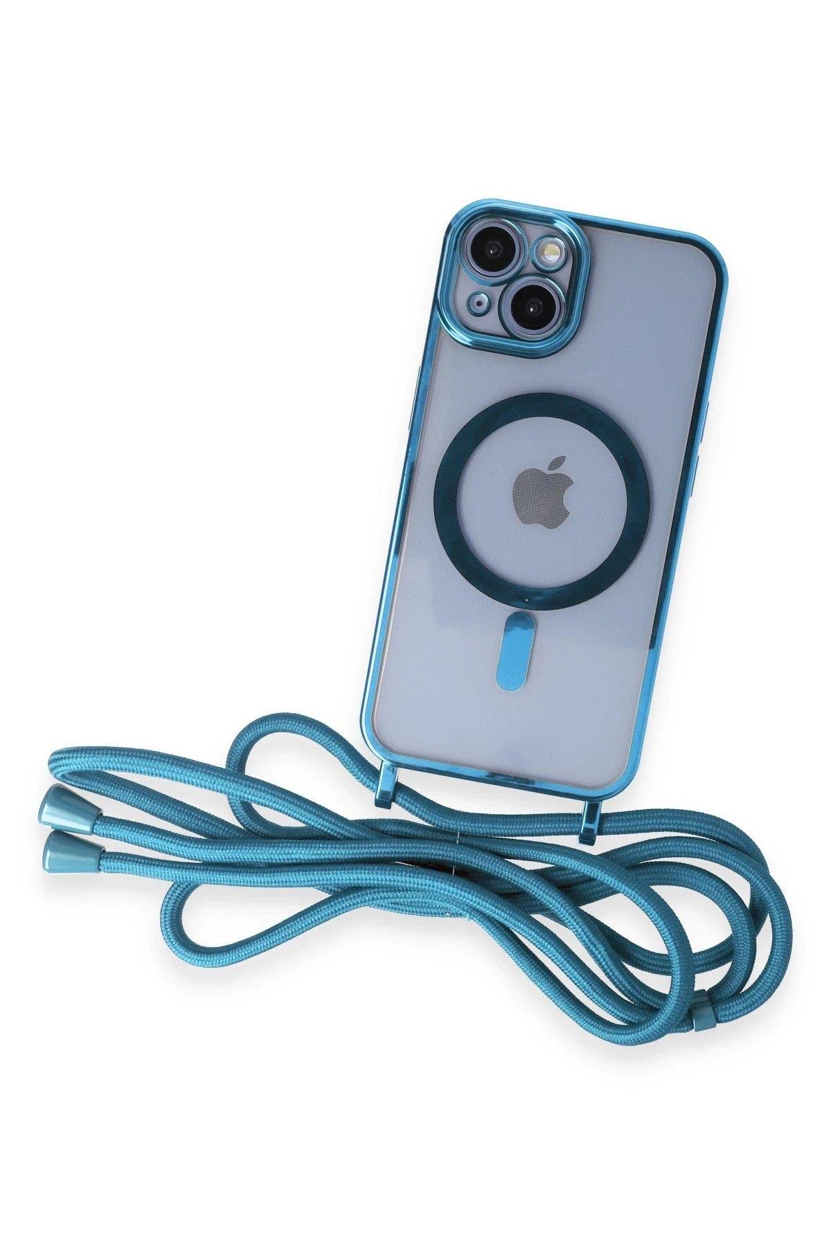 Newface iPhone 14 Kılıf Divo Lazer Askılı Magsafe Kapak - Sierra Blue