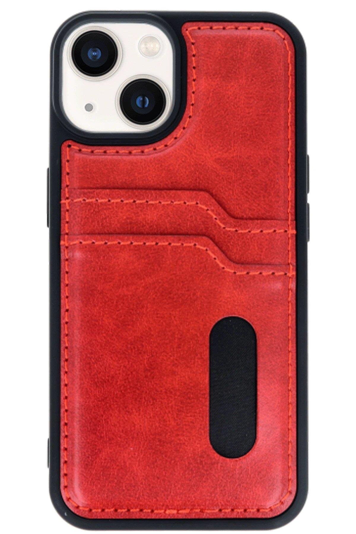 Newface iPhone 14 Kılıf Sara Kartvizitli Deri Kılıf - Kırmızı