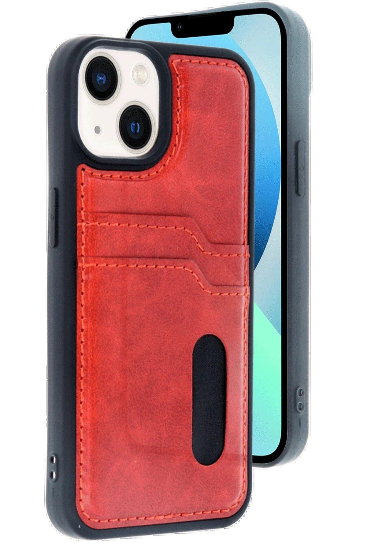 Newface iPhone 14 Kılıf Sara Kartvizitli Deri Kılıf - Kırmızı