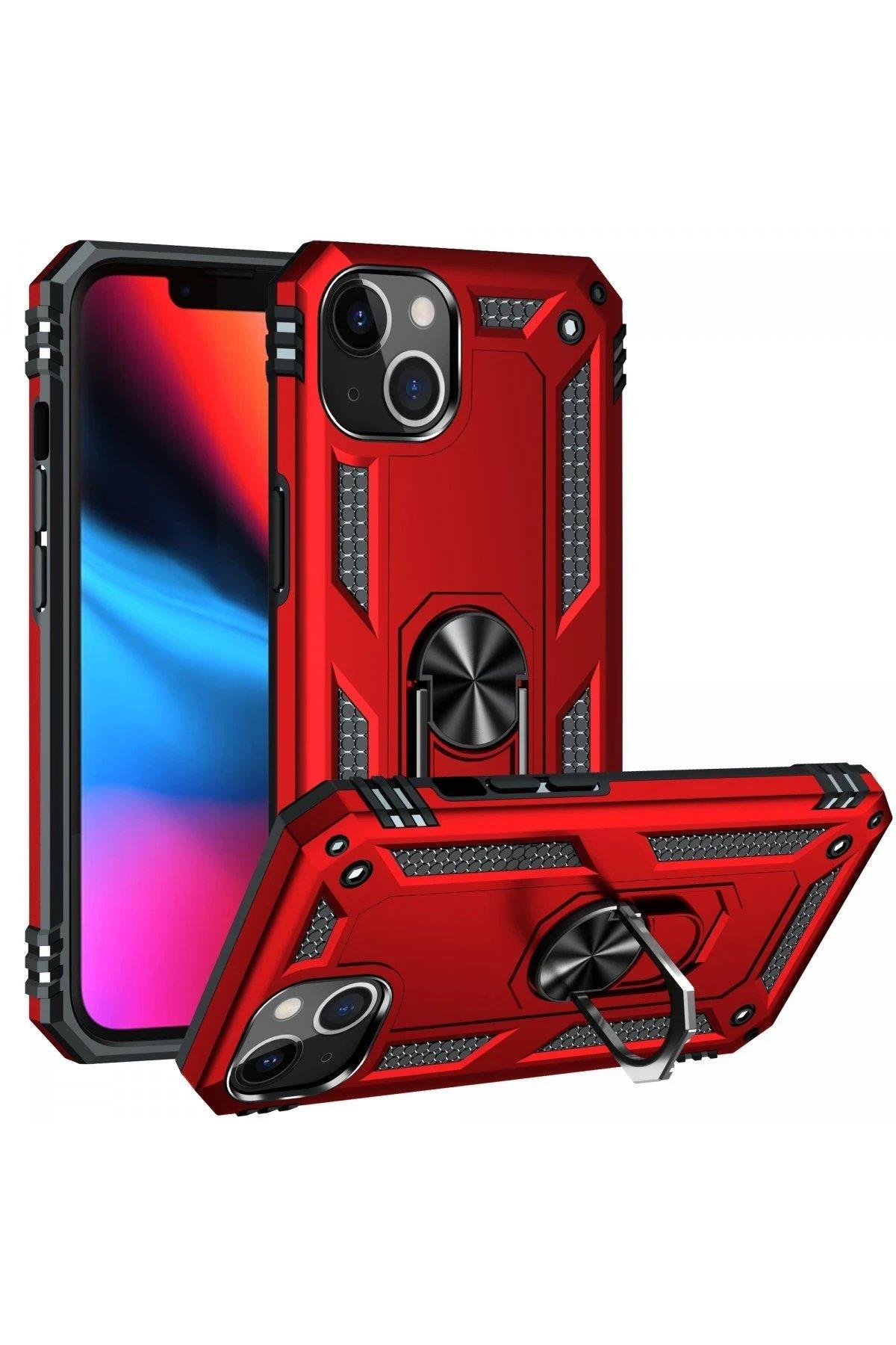 Newface iPhone 14 Kılıf Sofya Yüzüklü Silikon Kapak - Kırmızı