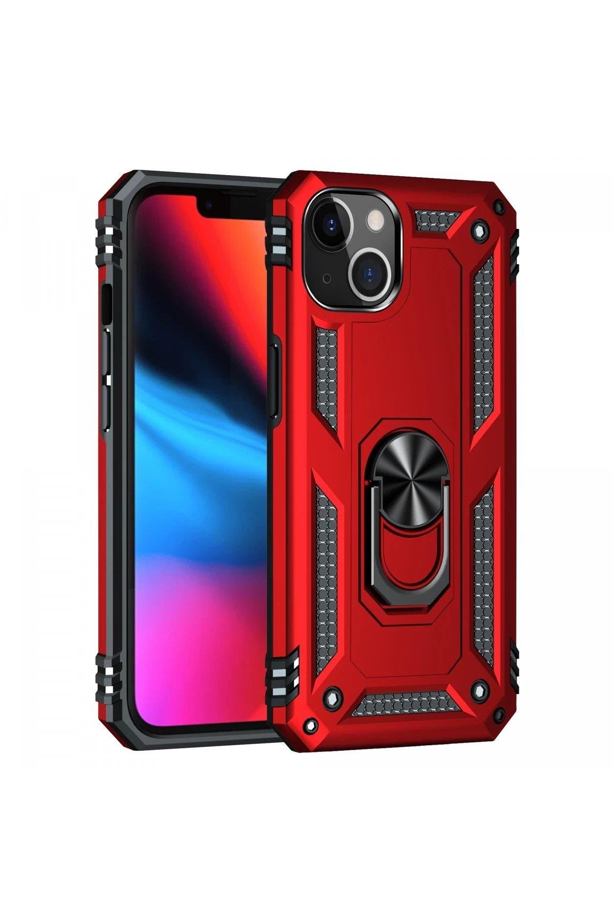 Newface iPhone 14 Kılıf Sofya Yüzüklü Silikon Kapak - Kırmızı