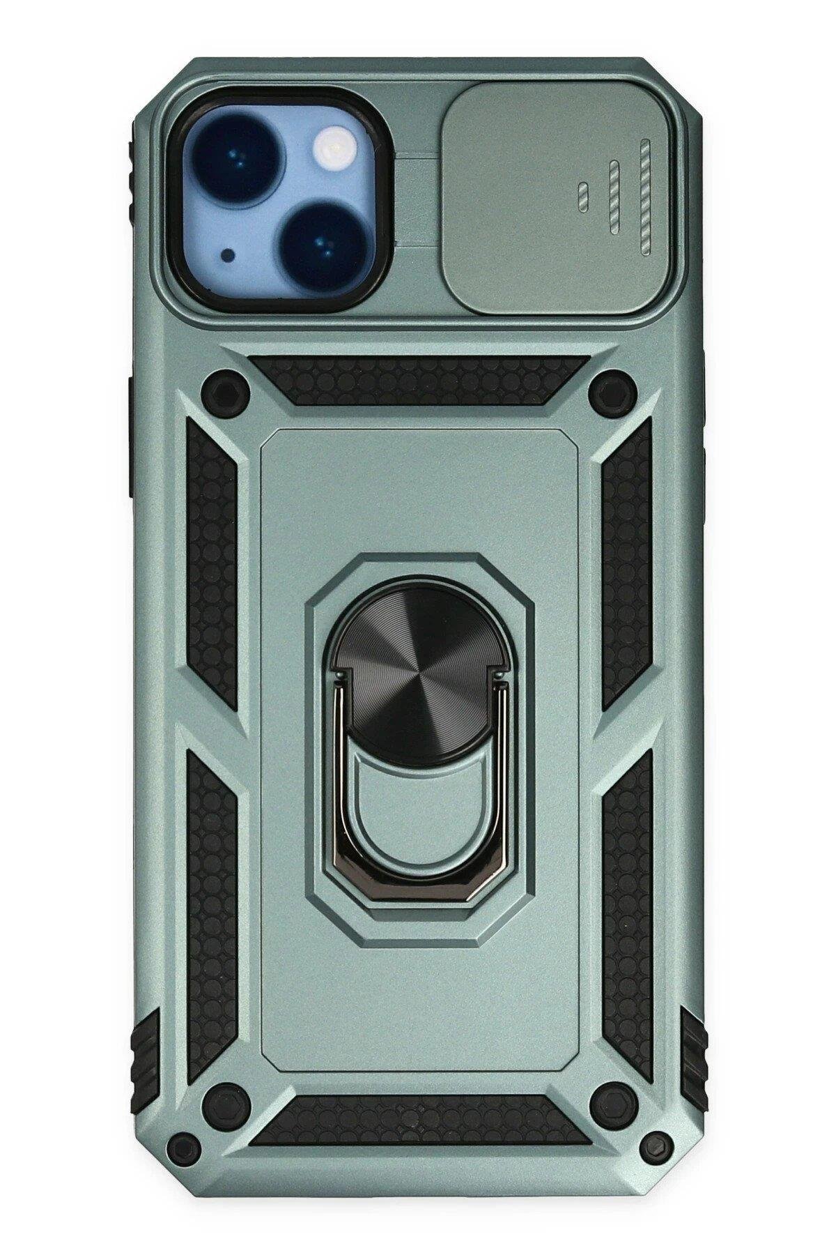 Newface iPhone 14 Plus Kılıf Pars Lens Yüzüklü Silikon - Yeşil