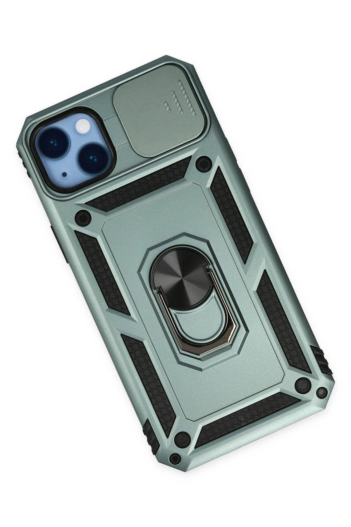 Newface iPhone 14 Plus Kılıf Pars Lens Yüzüklü Silikon - Yeşil