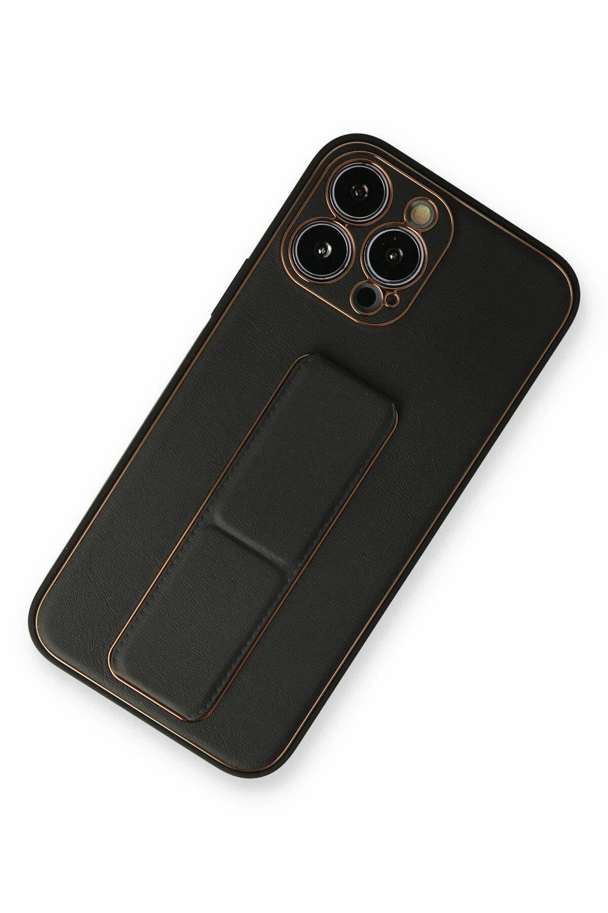 Newface iPhone 14 Pro Kılıf Coco Deri Standlı Kapak - Siyah