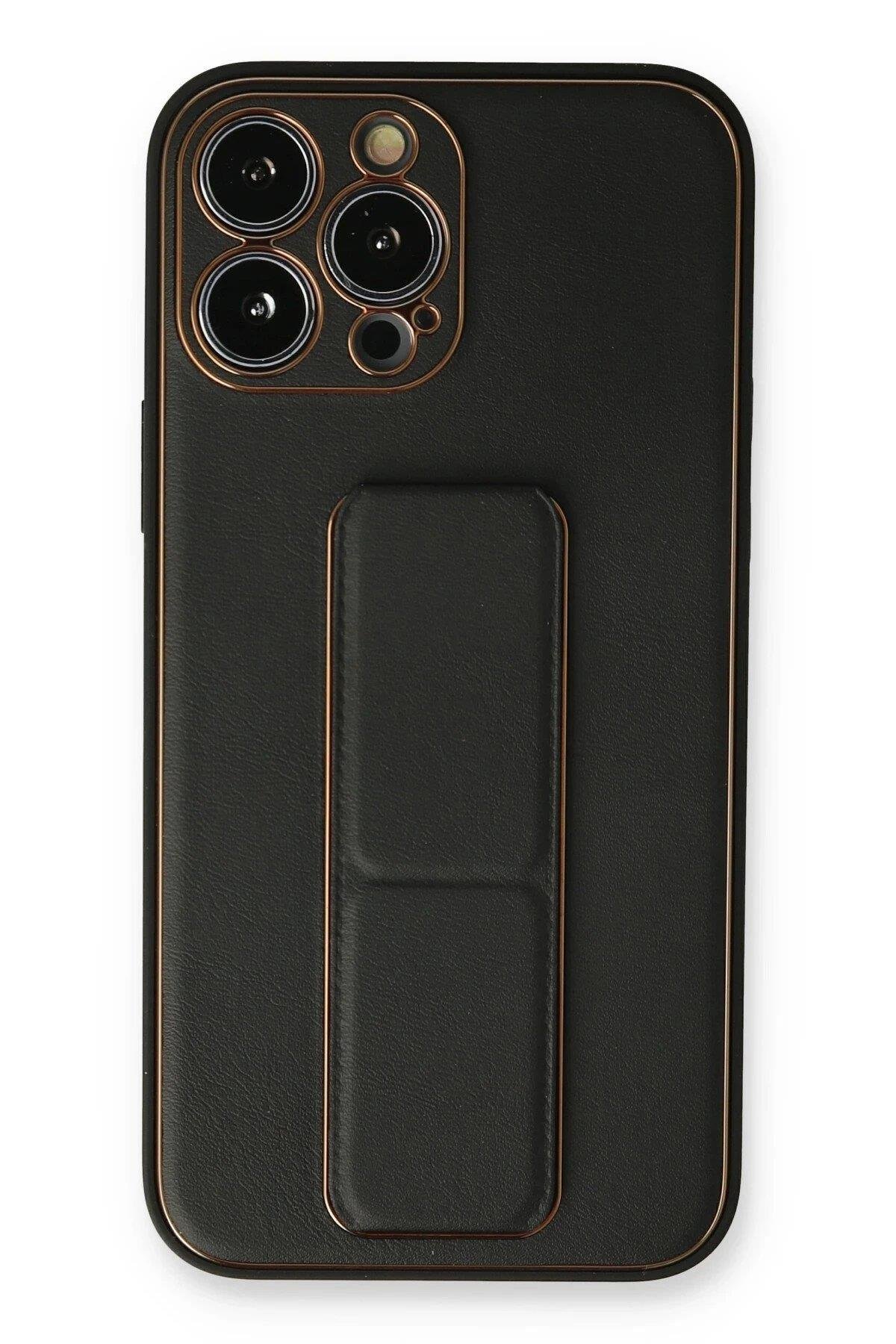 Newface iPhone 14 Pro Kılıf Coco Deri Standlı Kapak - Siyah