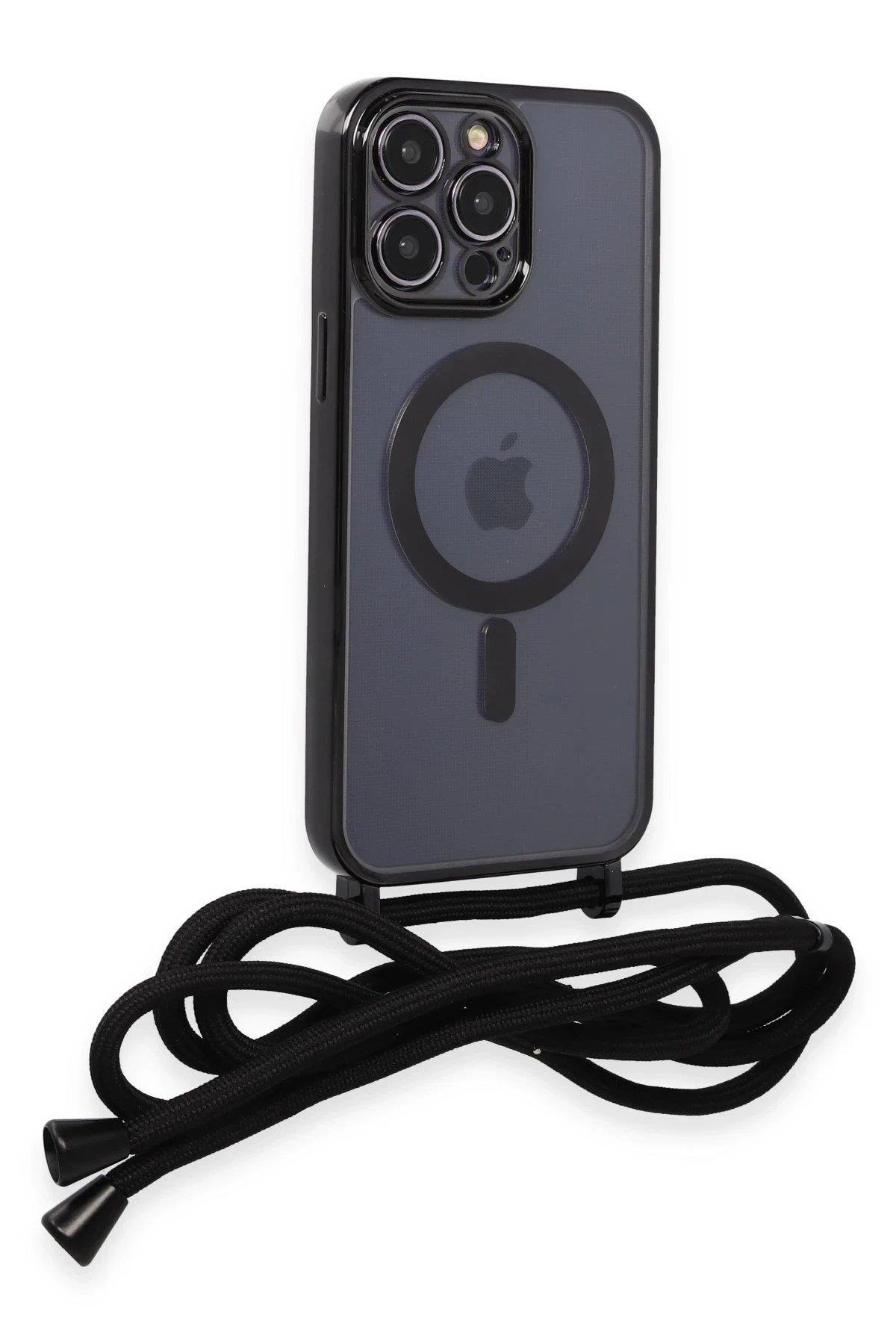 Newface iPhone 14 Pro Kılıf Divo Lazer Askılı Magsafe Kapak - Siyah