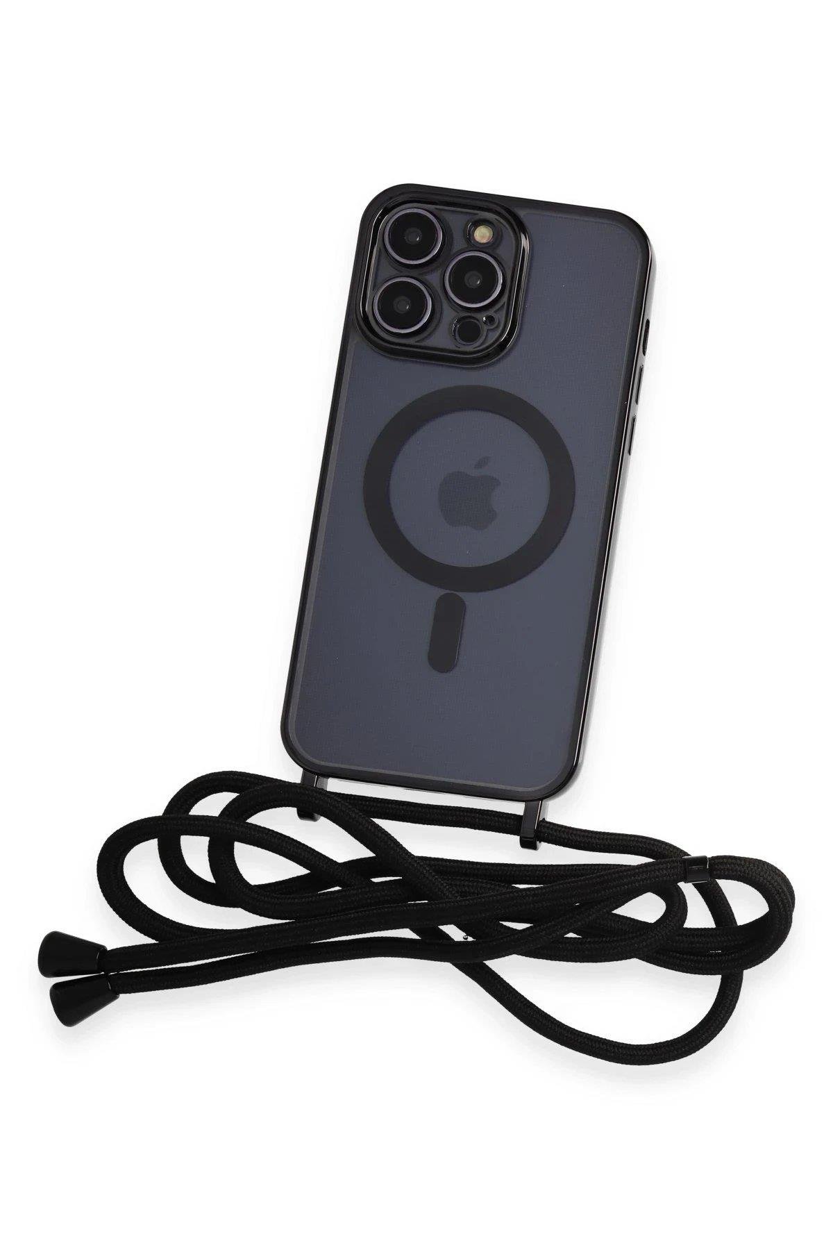 Newface iPhone 14 Pro Kılıf Divo Lazer Askılı Magsafe Kapak - Siyah