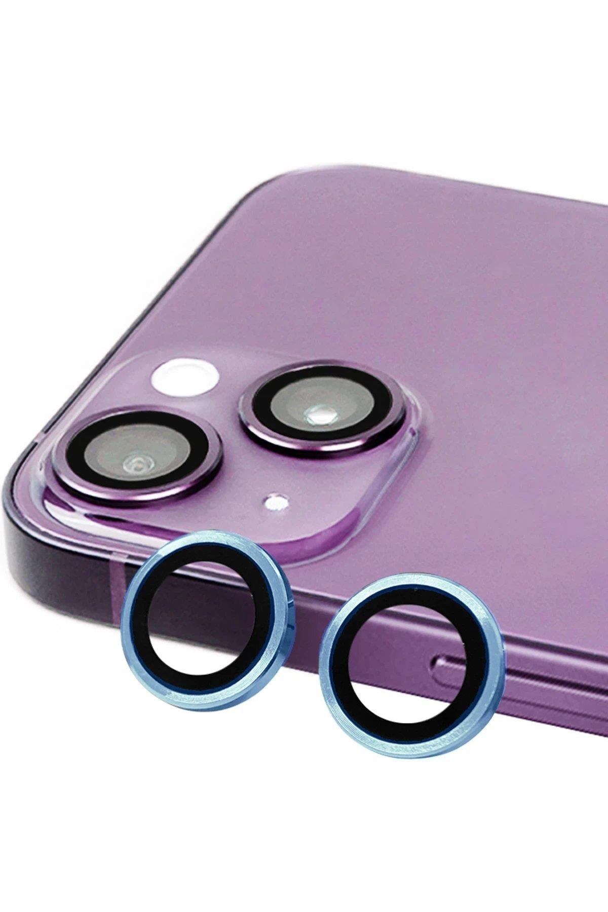 Newface iPhone 15 Plus Raze Metal Kamera Lens - Mavi