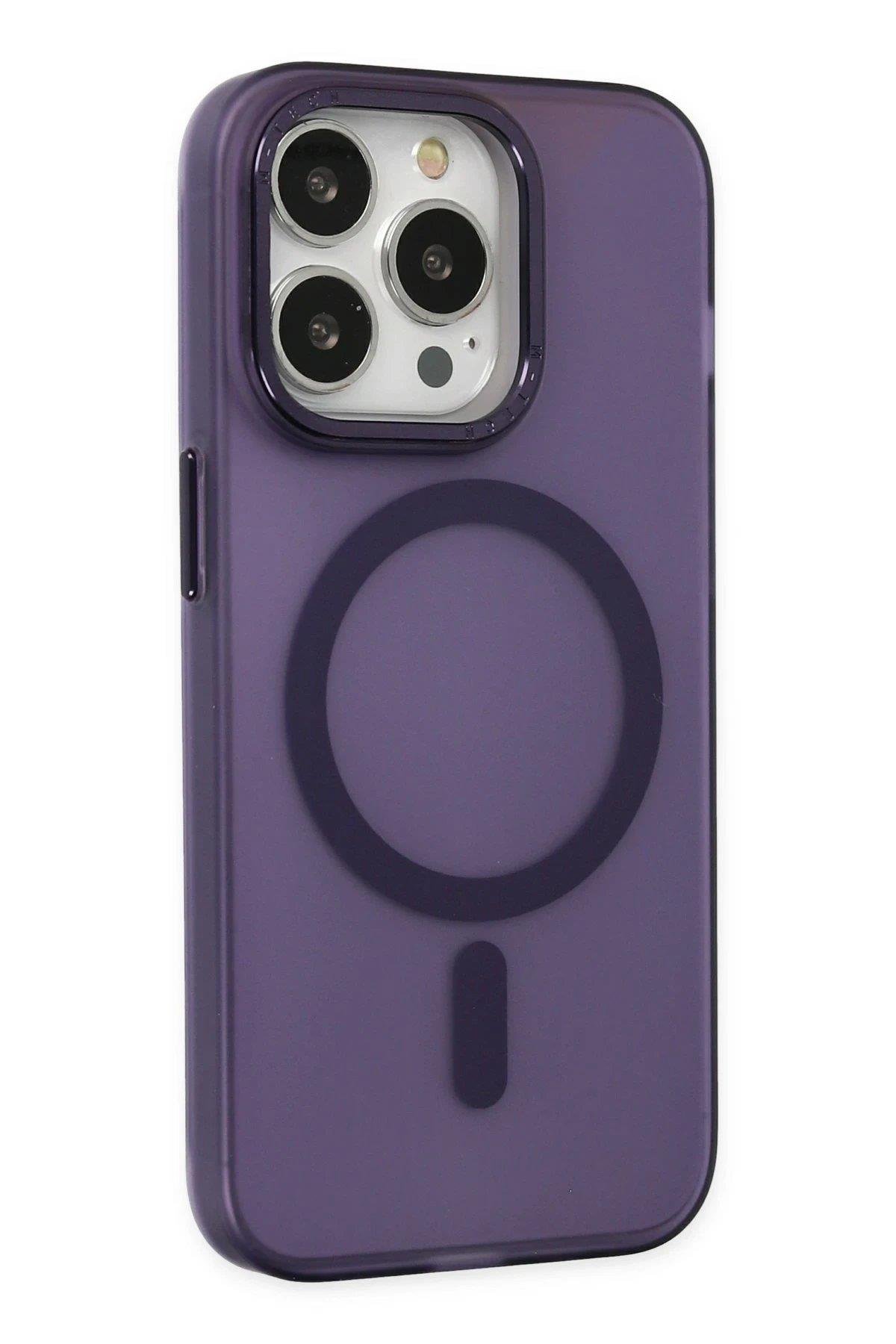 Newface iPhone 15 Pro Max Kılıf Lodos Magneticsafe Mat Kapak - Mor