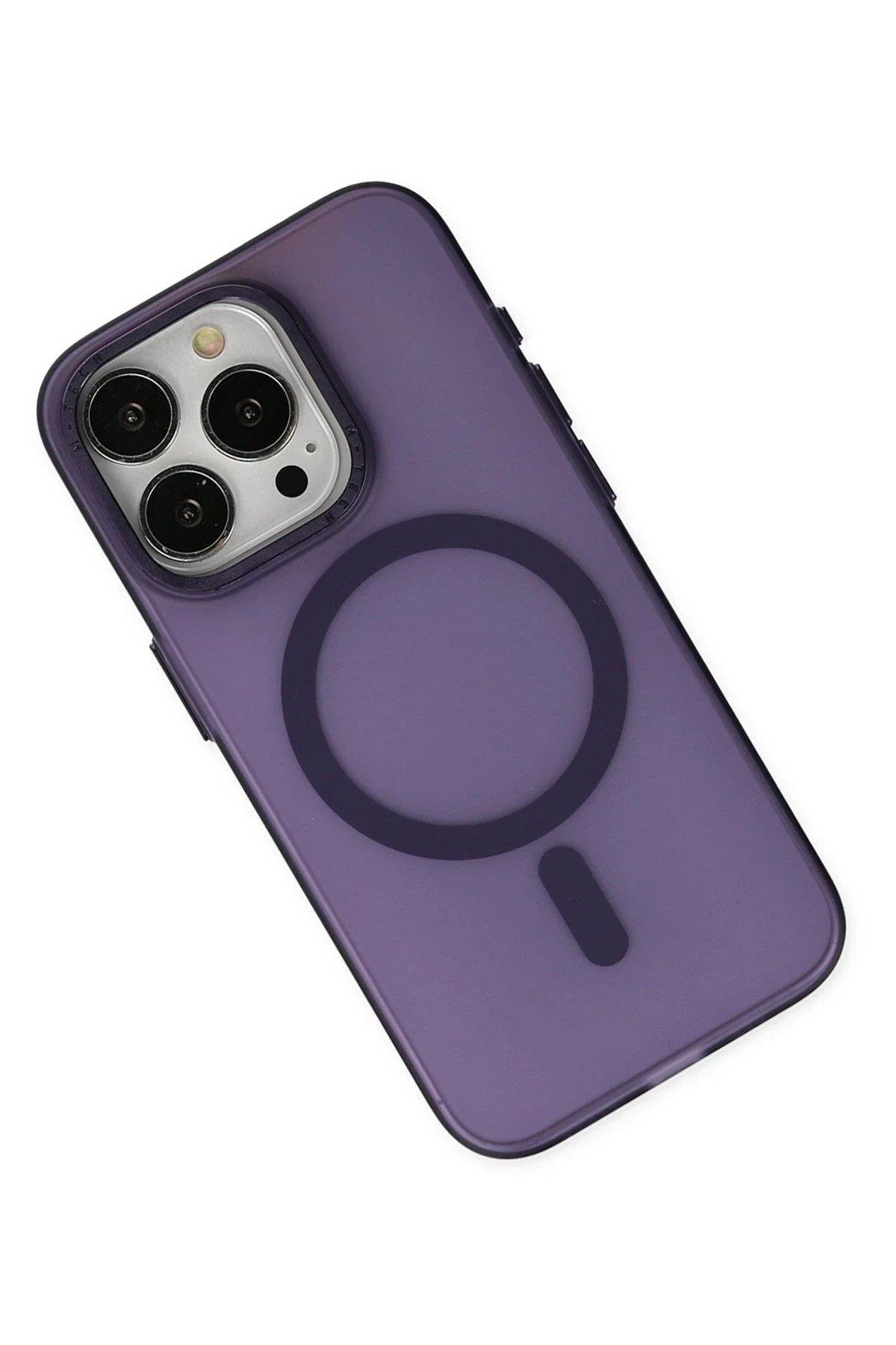 Newface iPhone 15 Pro Max Kılıf Lodos Magneticsafe Mat Kapak - Mor