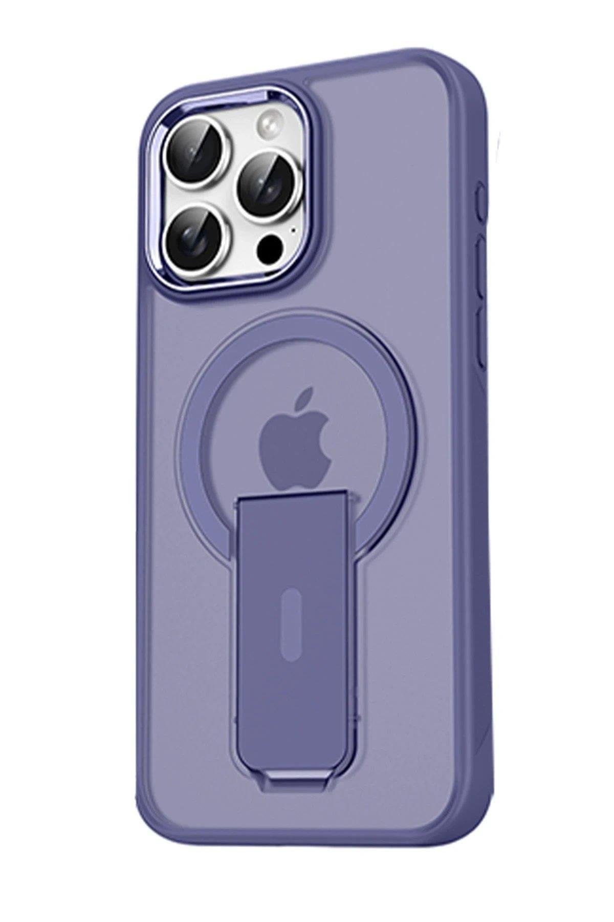 Newface iPhone 15 Pro Tork Magsafe Standlı Kapak - Derin Mor