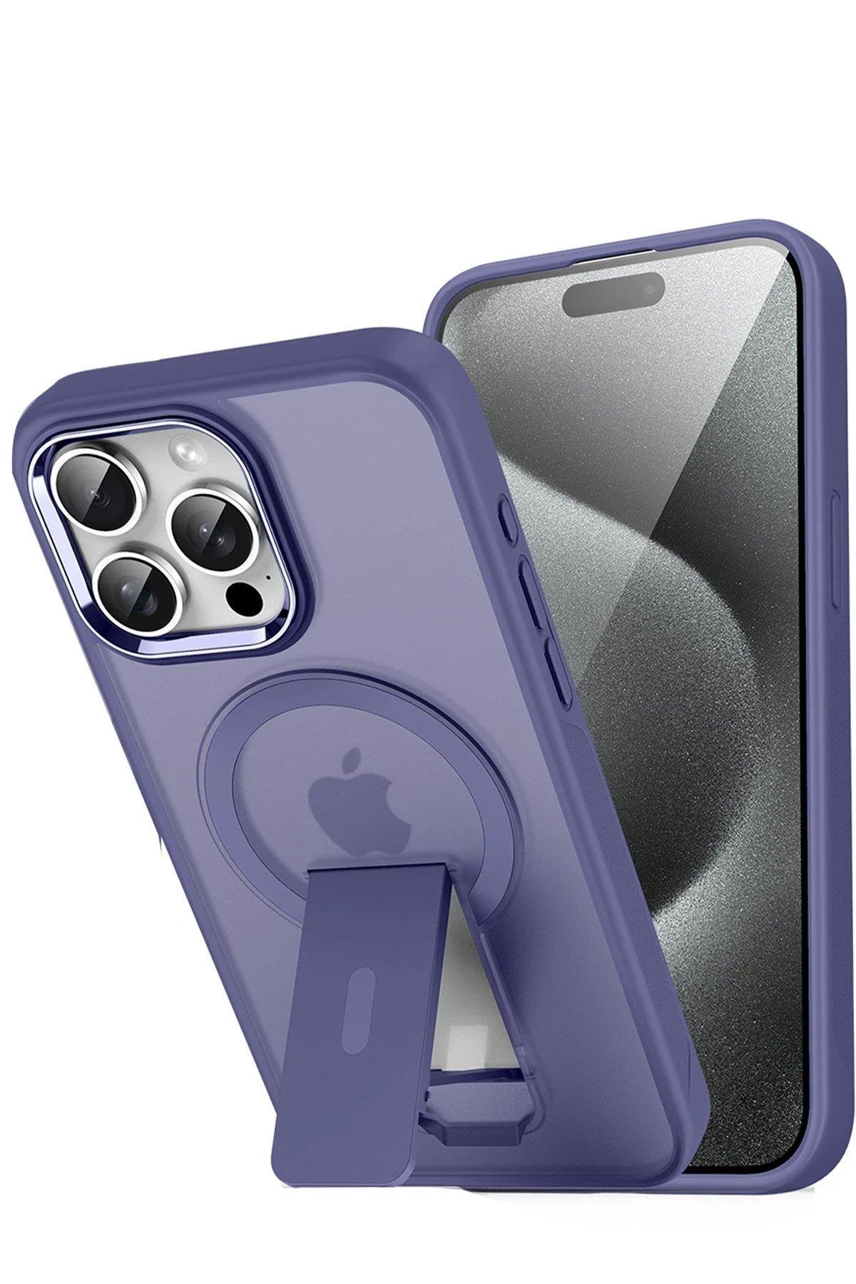 Newface iPhone 15 Pro Tork Magsafe Standlı Kapak - Derin Mor