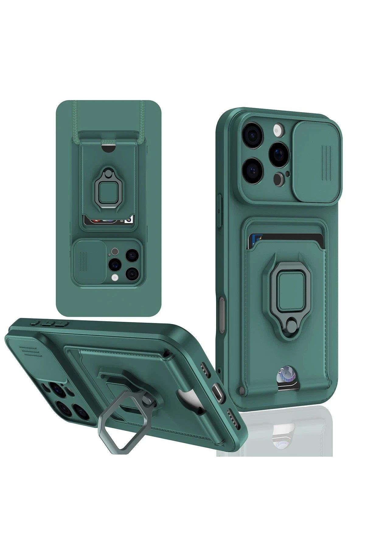 Newface iPhone 16 Pro Kılıf Zuma Kartvizitli Yüzüklü Silikon - Yeşil