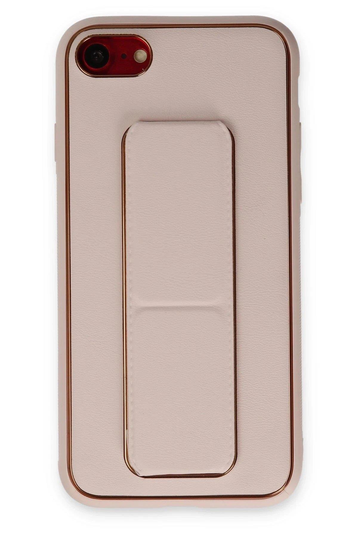 Newface iPhone 7 Kılıf Coco Deri Standlı Kapak - Pudra
