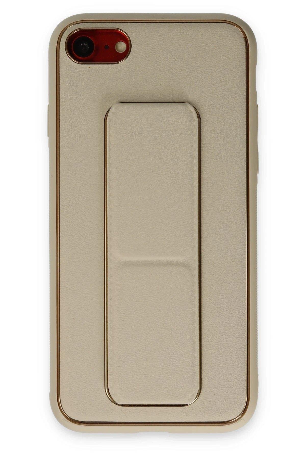 Newface iPhone 7 Kılıf Coco Deri Standlı Kapak - Gold
