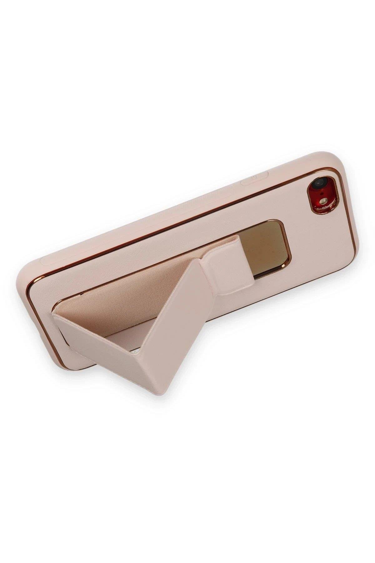 Newface iPhone 7 Kılıf Coco Deri Standlı Kapak - Pudra
