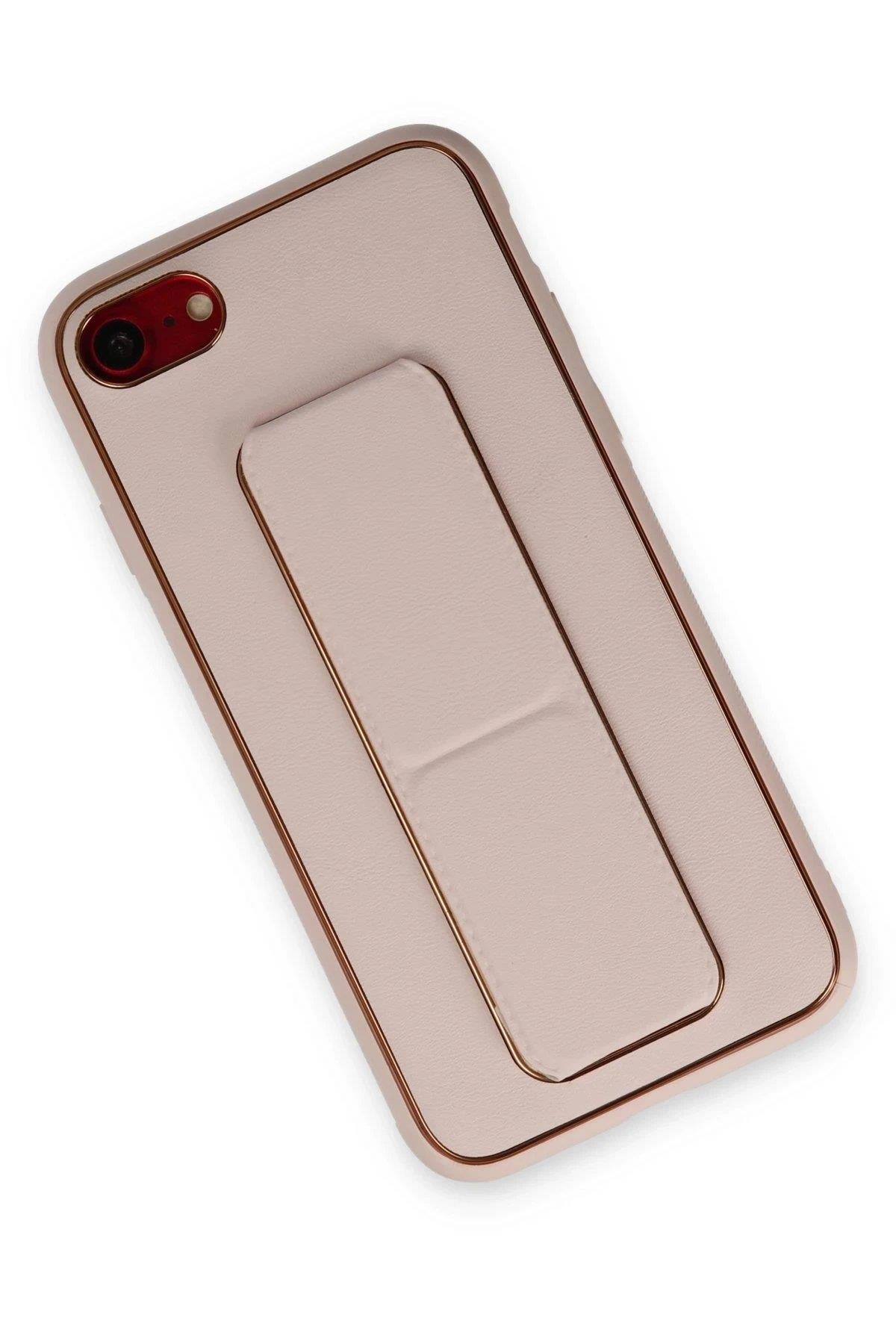 Newface iPhone 7 Kılıf Coco Deri Standlı Kapak - Pudra