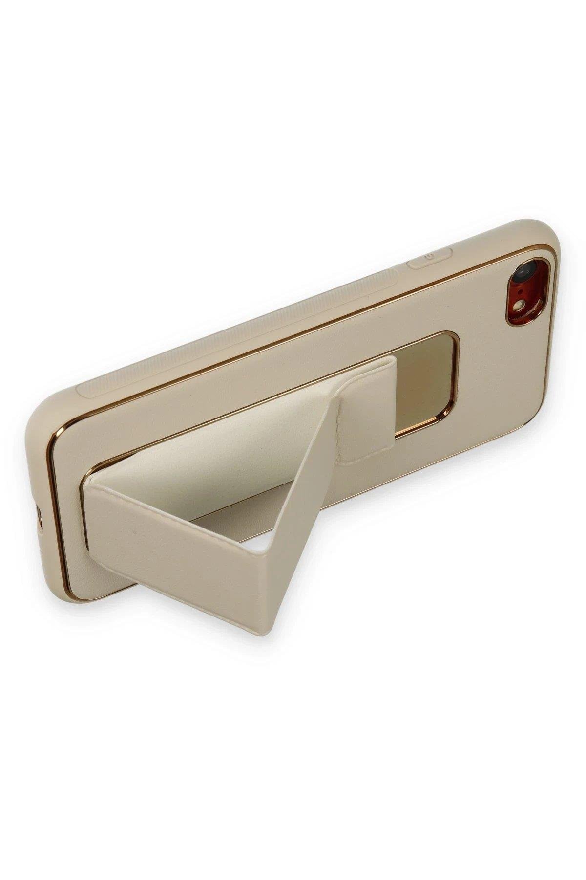 Newface iPhone 7 Kılıf Coco Deri Standlı Kapak - Gold