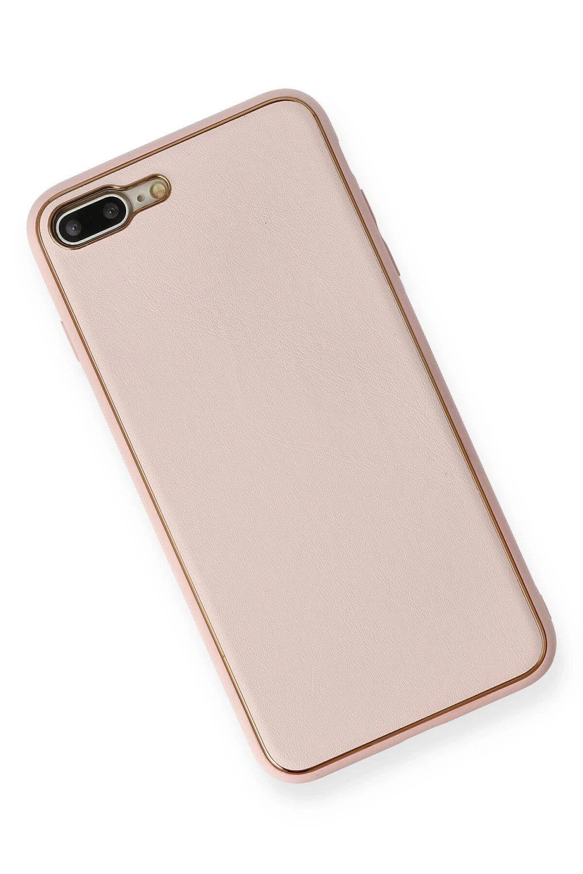 Newface iPhone 7 Plus Kılıf Coco Deri Silikon Kapak - Pembe