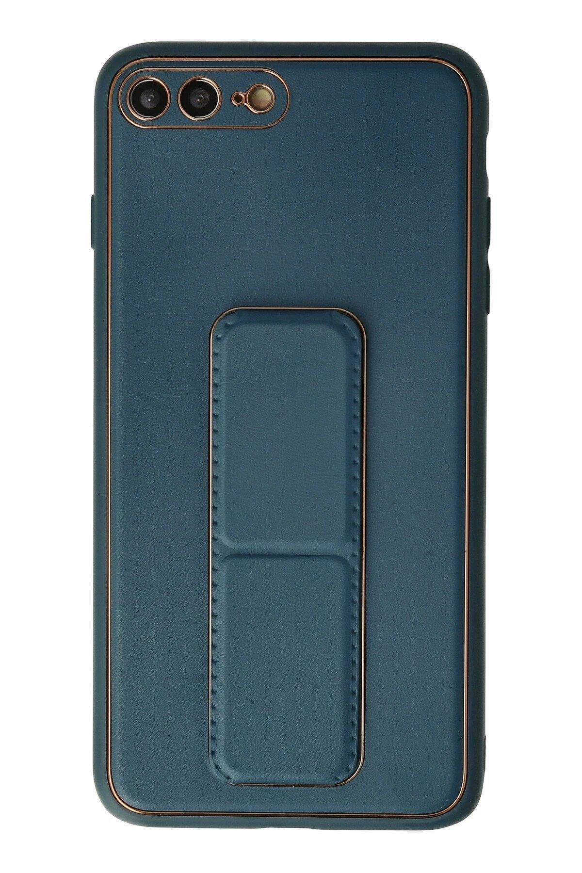 Newface iPhone 7 Plus Kılıf Coco Deri Standlı Kapak - Mavi