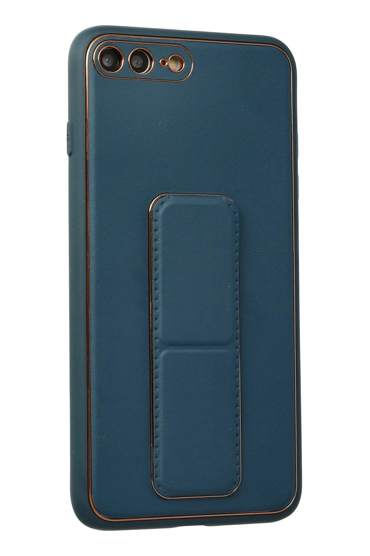 Newface iPhone 7 Plus Kılıf Coco Deri Standlı Kapak - Mavi