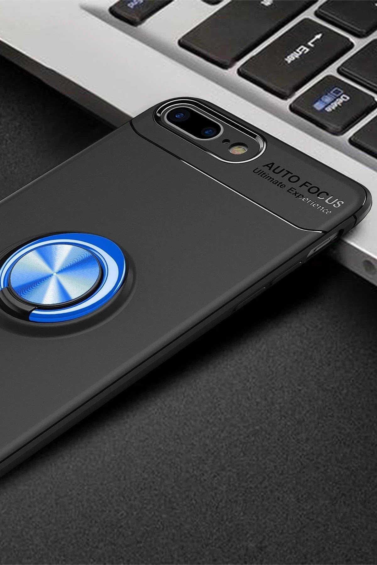 Newface iPhone 7 Plus Kılıf Range Yüzüklü Silikon - Siyah-Mavi