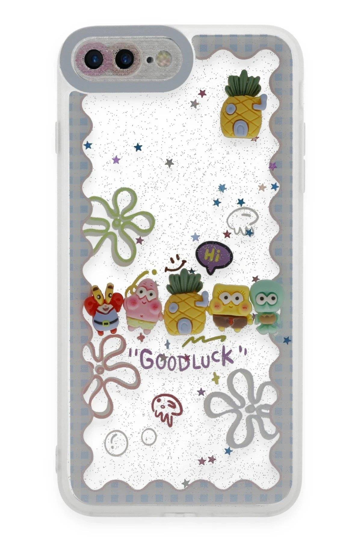 Newface iPhone 7 Plus Kılıf Sweet Desenli Silikon Kapak - Açık Mavi