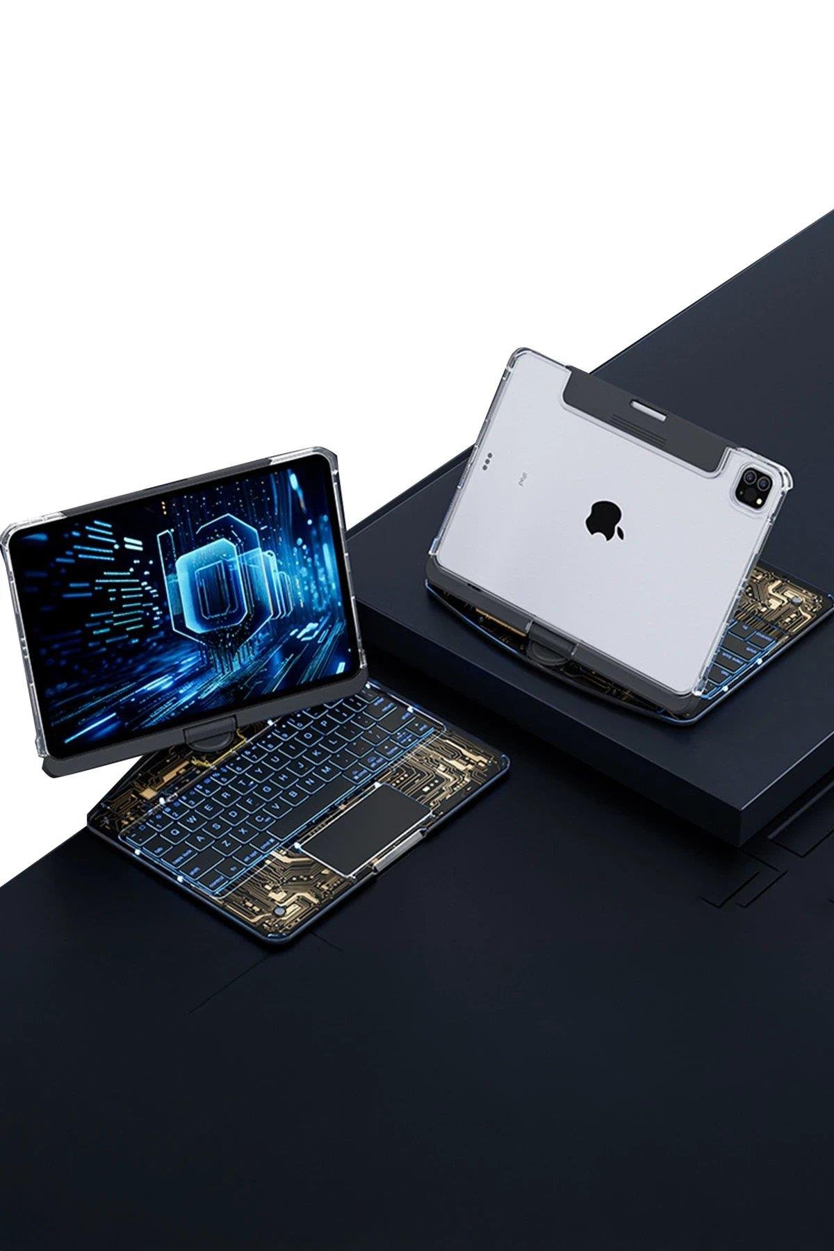 Newface JP11 iPad Pro 11 (2022) Kılıf Vales Dönen Ledli Klavyeli Tablet Kılıfı - Siyah