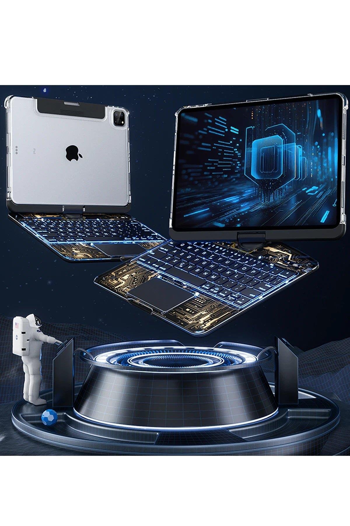 Newface JP11 iPad Pro 11 (2022) Kılıf Vales Dönen Ledli Klavyeli Tablet Kılıfı - Siyah