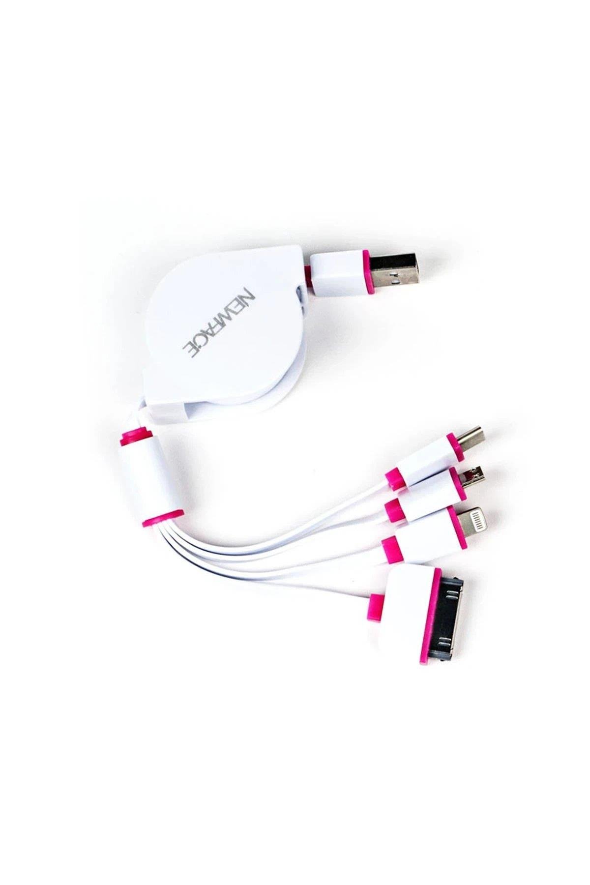 Newface Makaralı 4in1 USB Kablo - Pembe