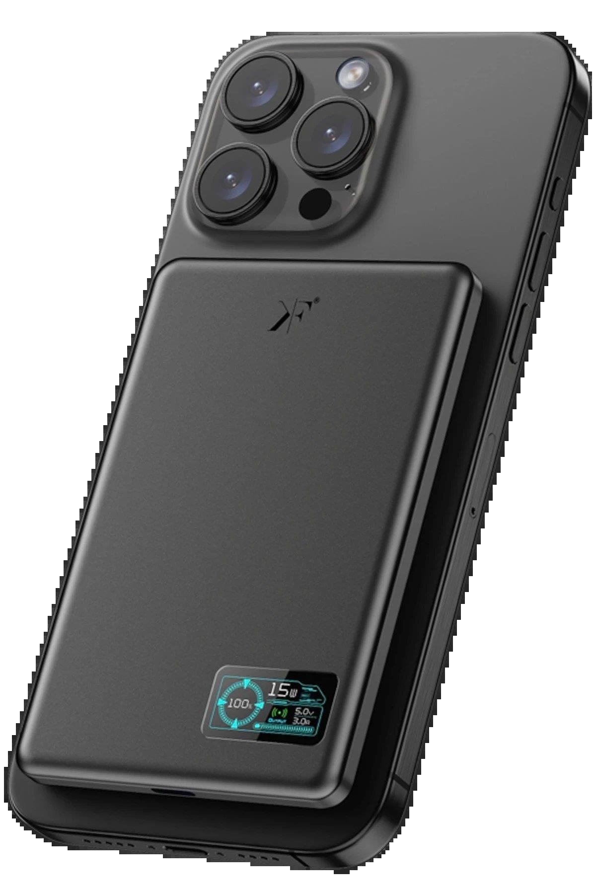 Newface PW595 5.000 mAh Dijital Göstergeli 20W Type-C ve 15W Kablosuz Şarj PD Hızlı Şarj Magsafe Powerbank - Siyah