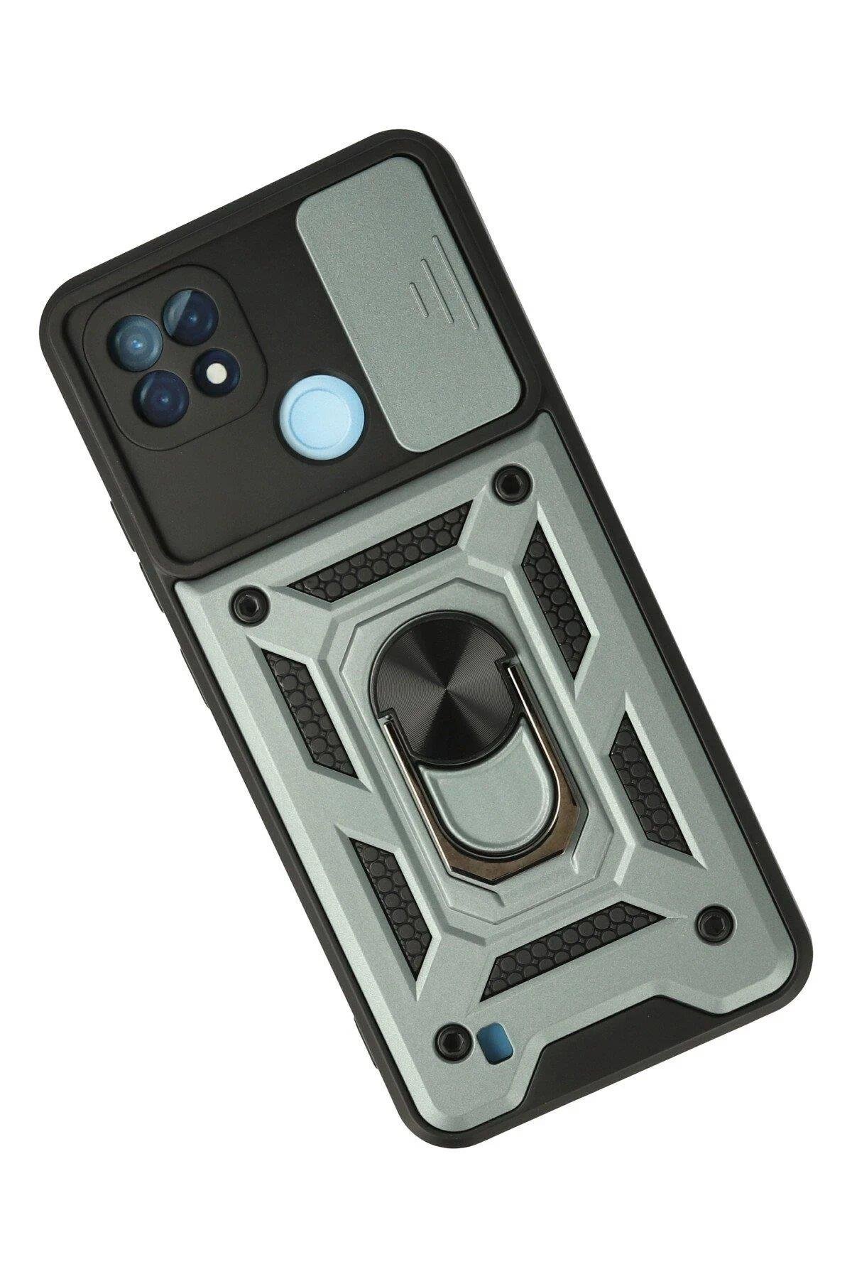 Newface Realme C21 Kılıf Pars Lens Yüzüklü Silikon - Yeşil