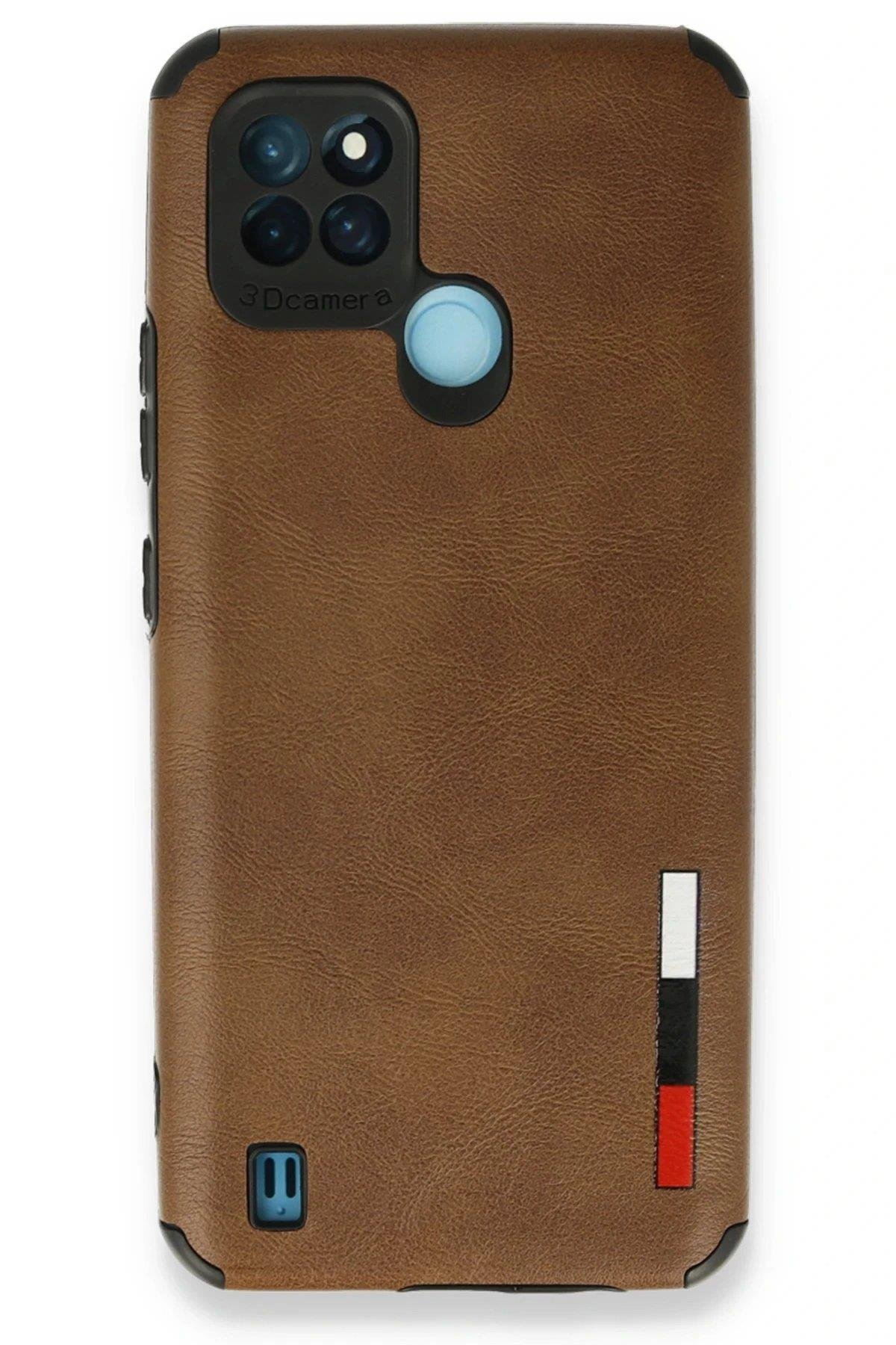 Newface Realme C25Y Kılıf Loop Deri Silikon - Kahverengi