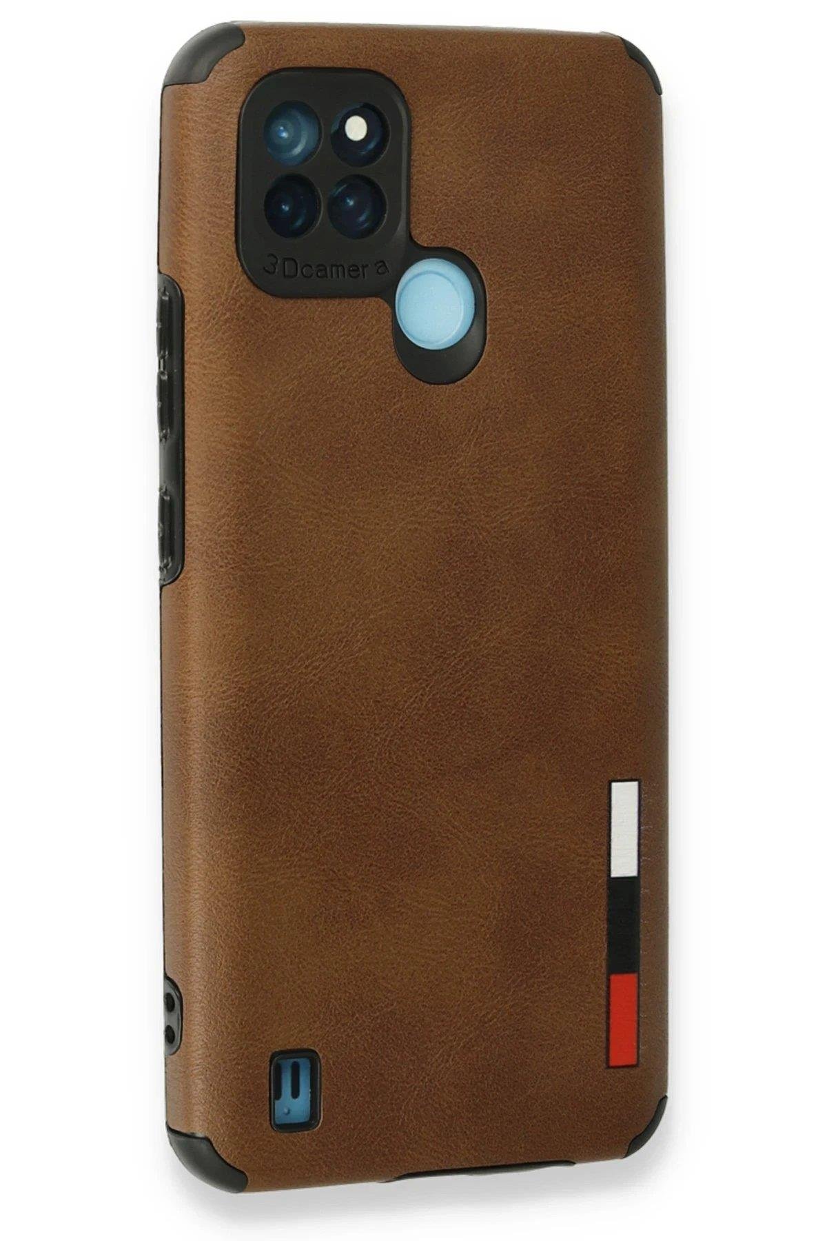 Newface Realme C25Y Kılıf Loop Deri Silikon - Kahverengi