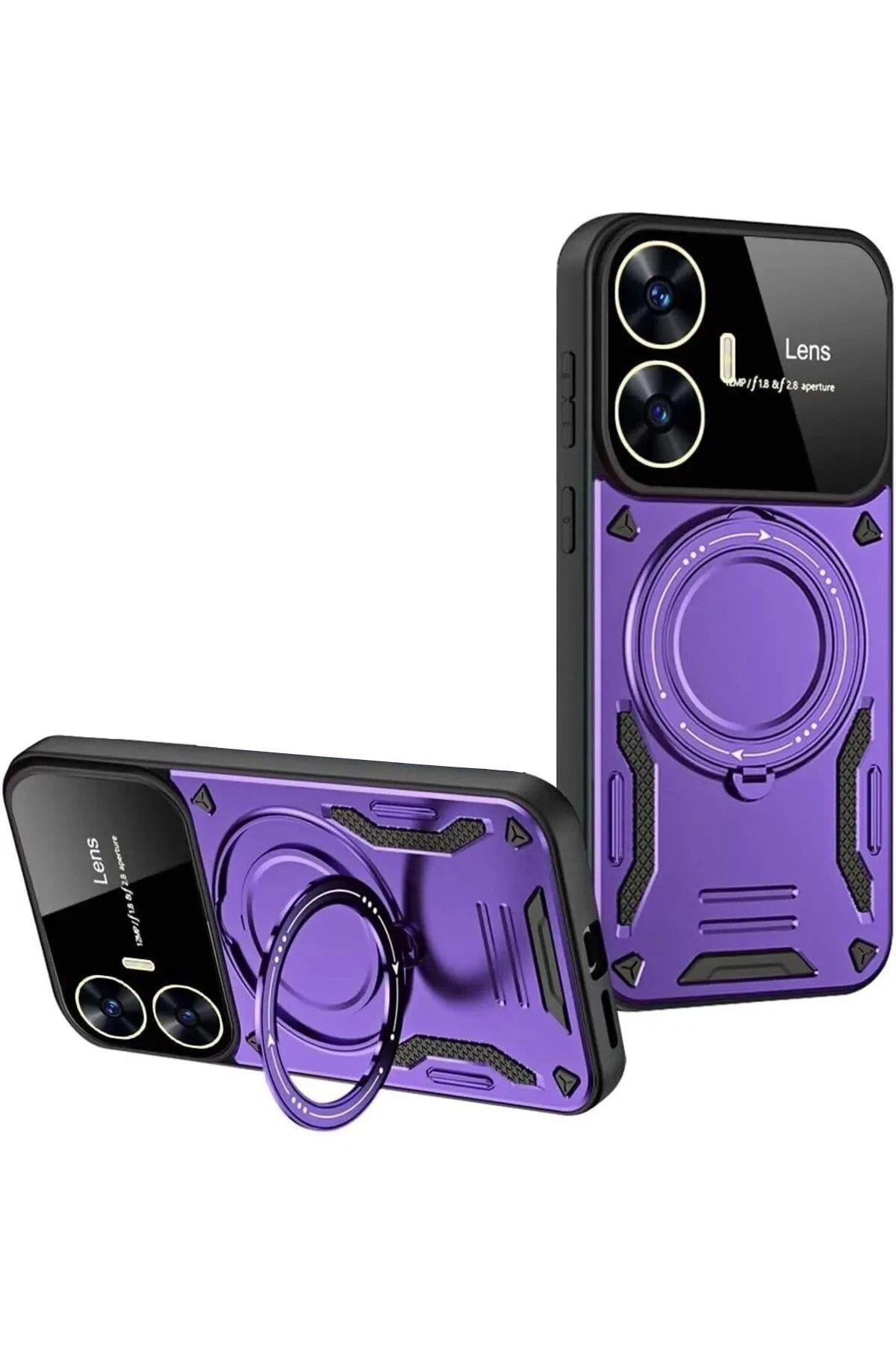 Newface Realme C55 Kılıf Joy Lens Standlı Kapak - Mor