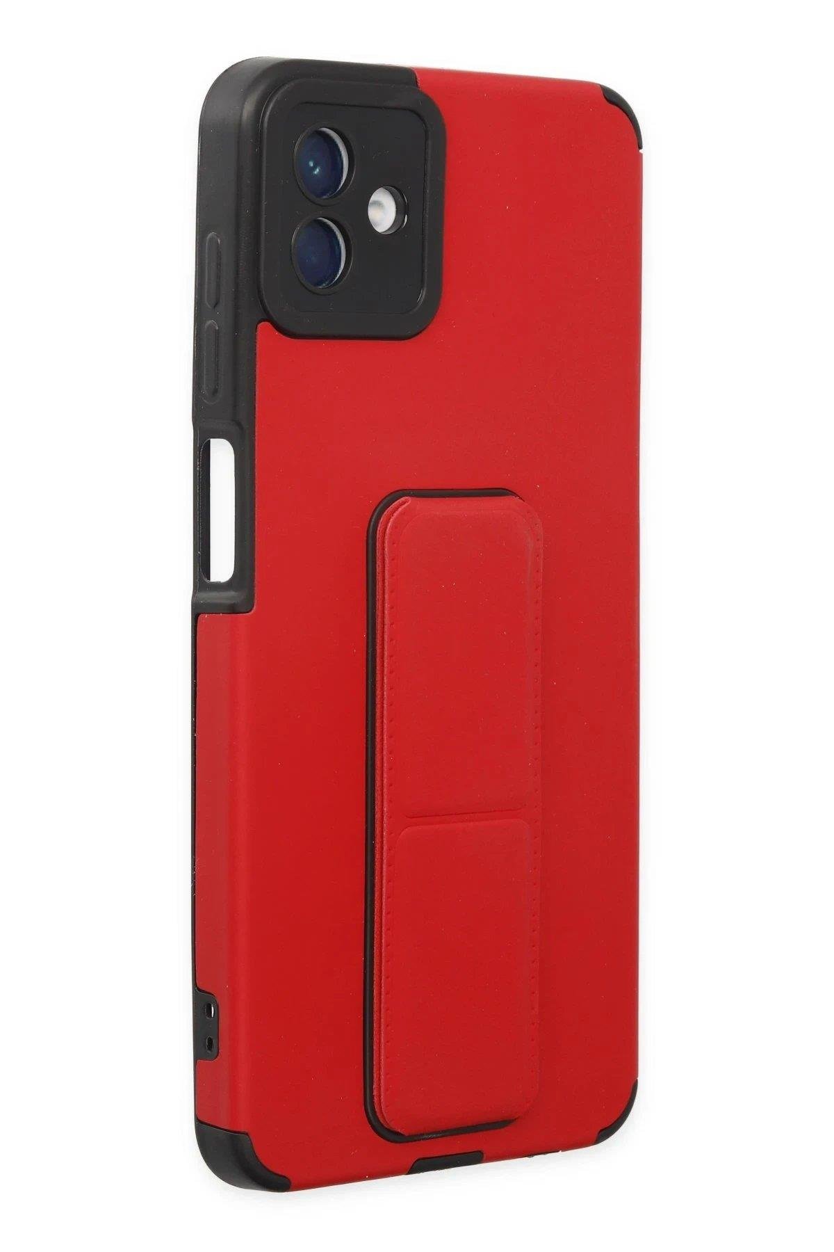 Newface Samsung Galaxy A04 Kılıf Mega Standlı Silikon - Kırmızı