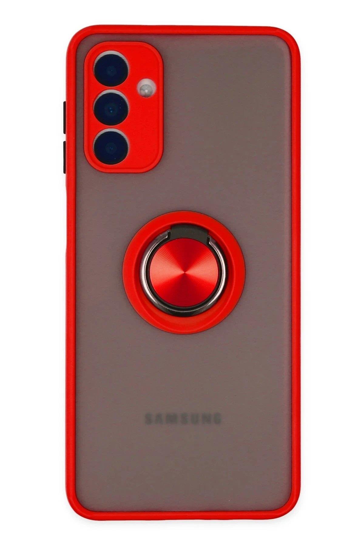 Newface Samsung Galaxy A04S Kılıf Montreal Yüzüklü Silikon Kapak - Kırmızı