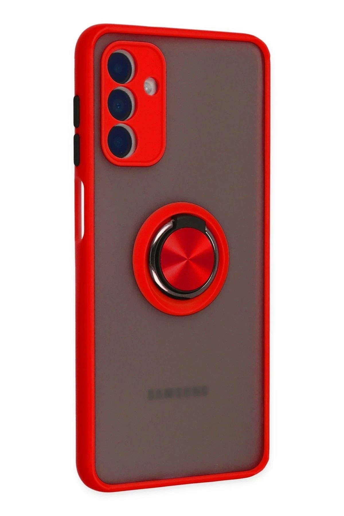 Newface Samsung Galaxy A04S Kılıf Montreal Yüzüklü Silikon Kapak - Kırmızı