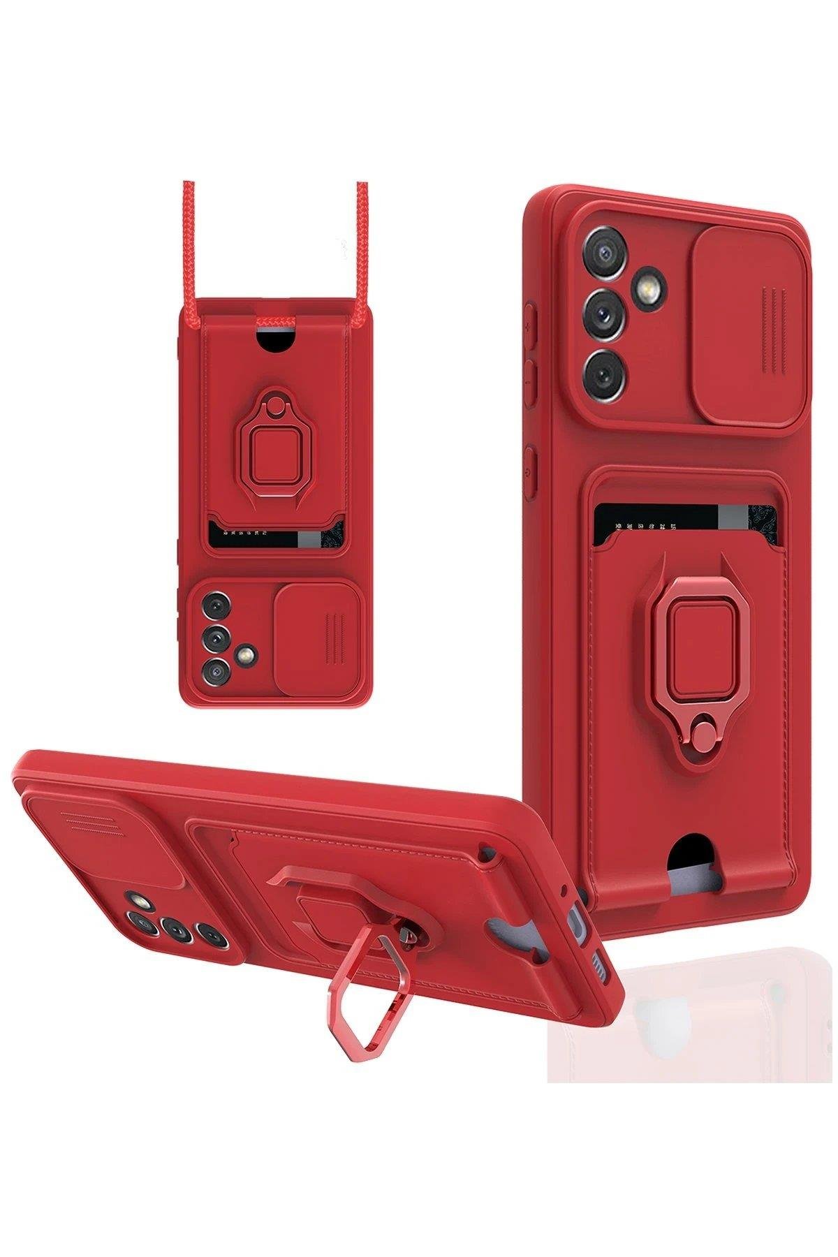 Newface Samsung Galaxy A04S Kılıf Zuma Kartvizitli Yüzüklü Silikon - Kırmızı