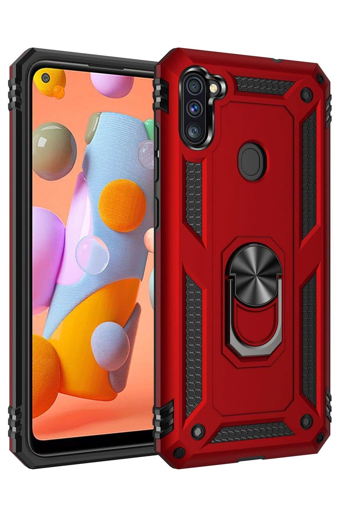 Newface Samsung Galaxy A11 Kılıf Sofya Yüzüklü Silikon Kapak - Kırmızı