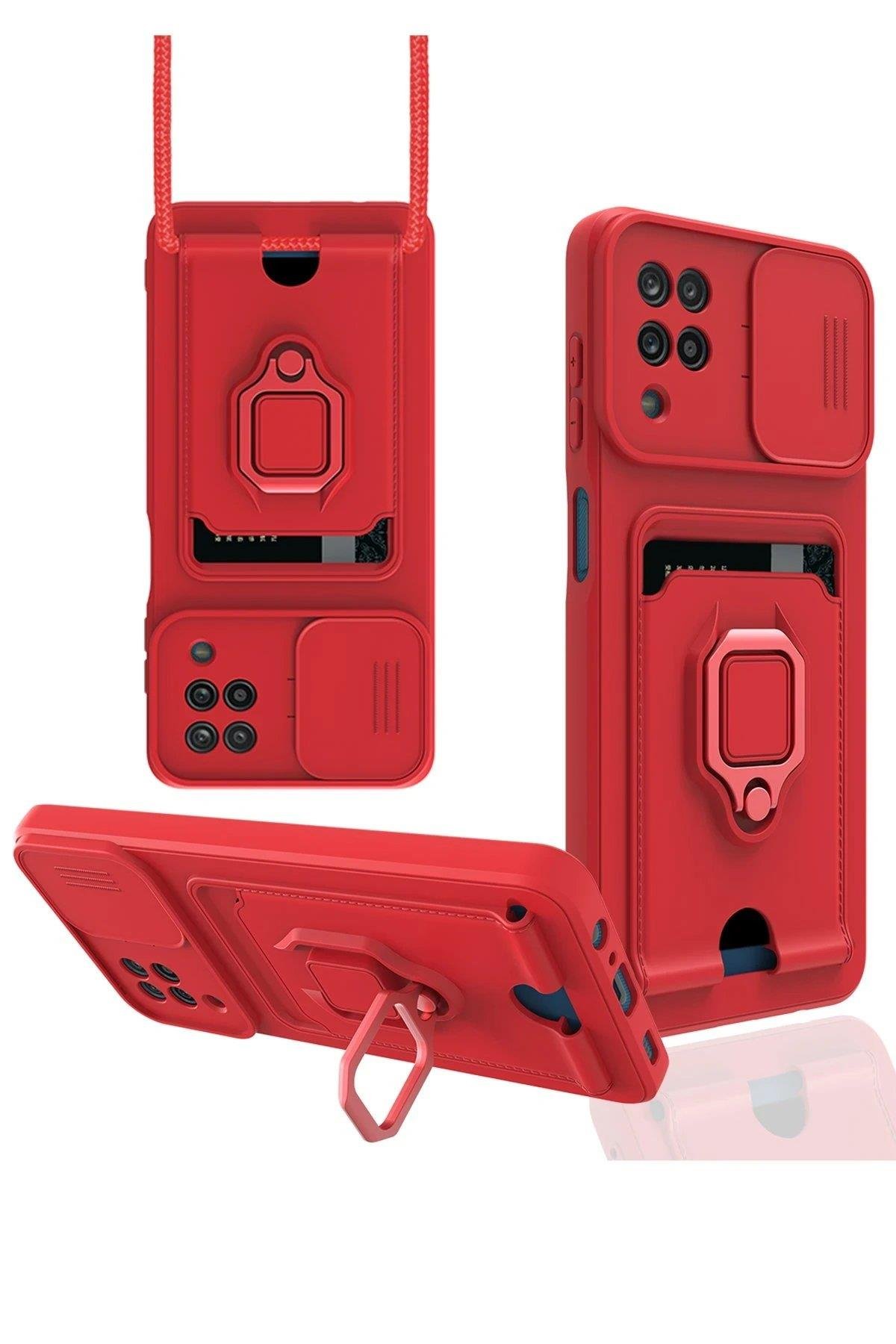 Newface Samsung Galaxy A12 Kılıf Zuma Kartvizitli Yüzüklü Silikon - Kırmızı