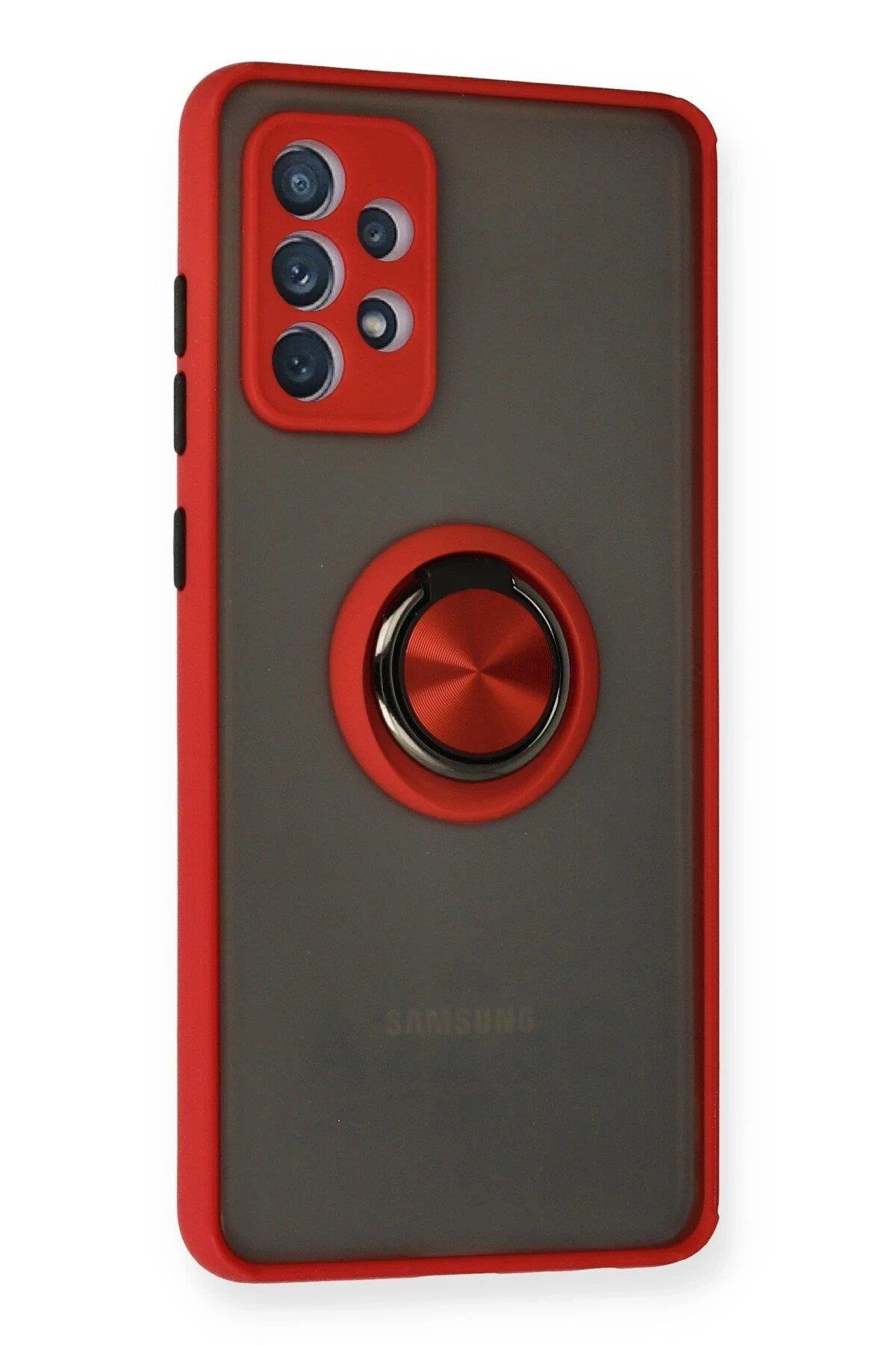 Newface Samsung Galaxy A32 Kılıf Montreal Yüzüklü Silikon Kapak - Kırmızı