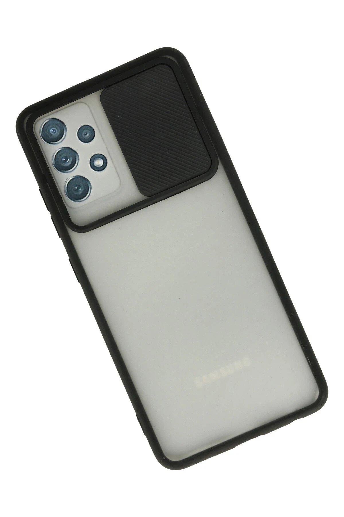 Newface Samsung Galaxy A32 Kılıf Palm Buzlu Kamera Sürgülü Silikon - Siyah