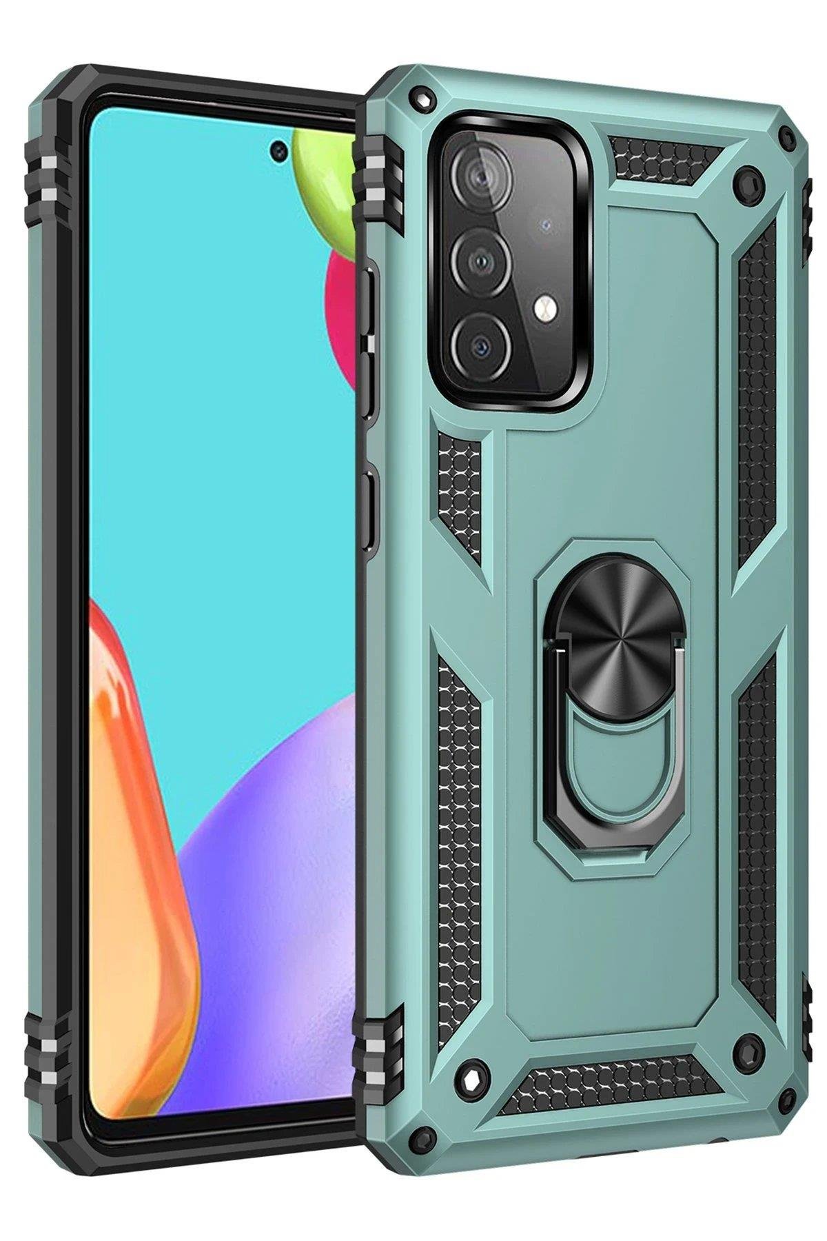 Newface Samsung Galaxy A52 Kılıf Sofya Yüzüklü Silikon Kapak - Yeşil