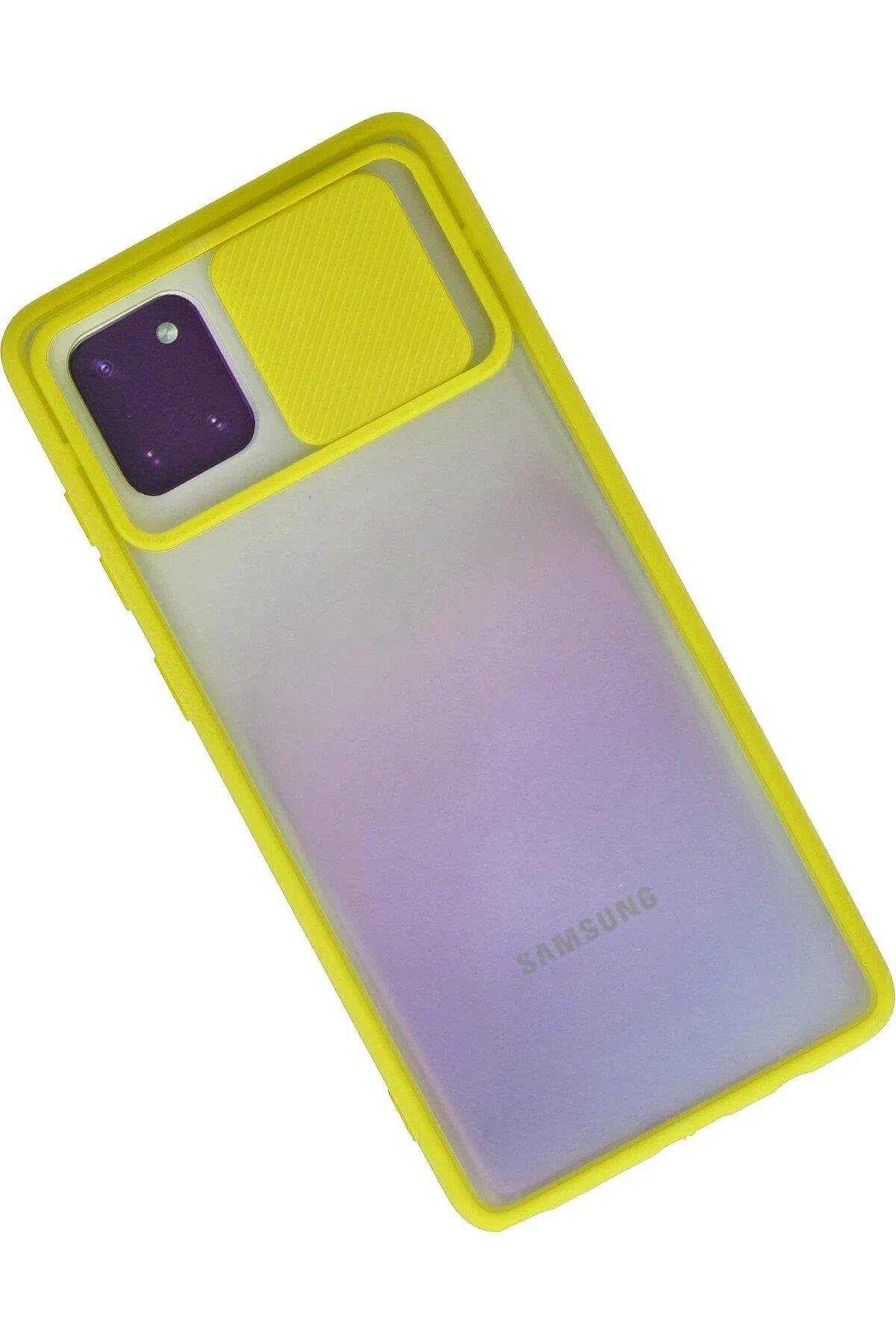 Newface Samsung Galaxy A81 / Note 10 Lite Kılıf Palm Buzlu Kamera Sürgülü Silikon - Sarı