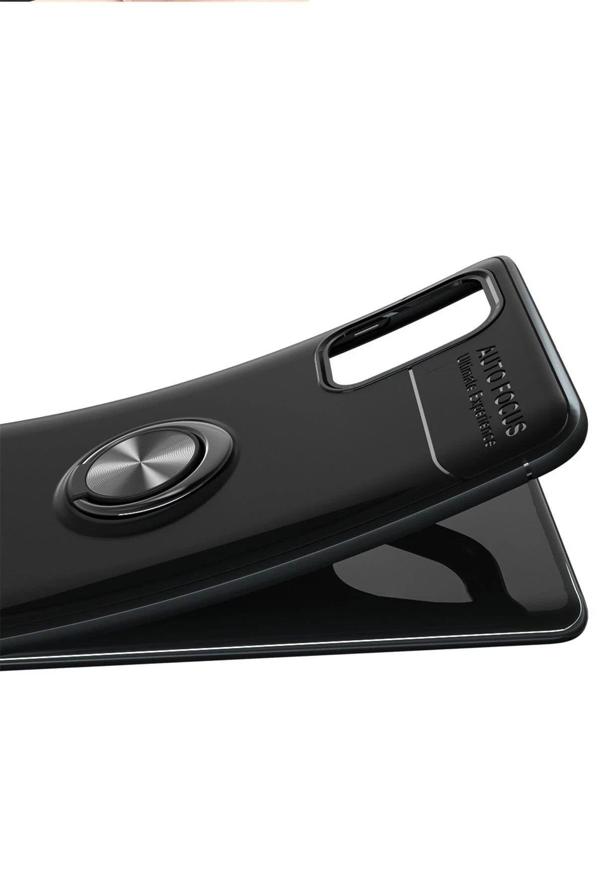 Newface Samsung Galaxy M31S Kılıf Range Yüzüklü Silikon - Siyah-Kırmızı