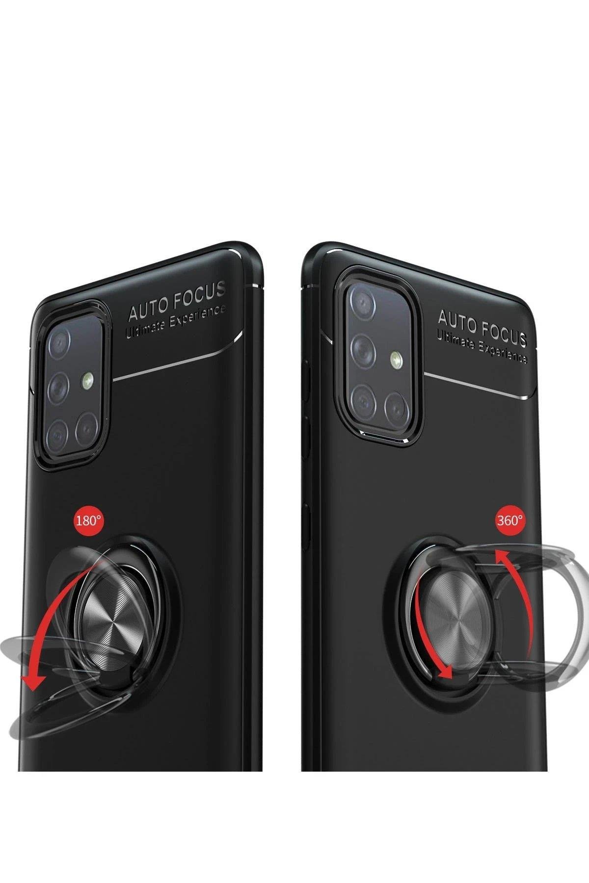 Newface Samsung Galaxy M31S Kılıf Range Yüzüklü Silikon - Siyah-Kırmızı